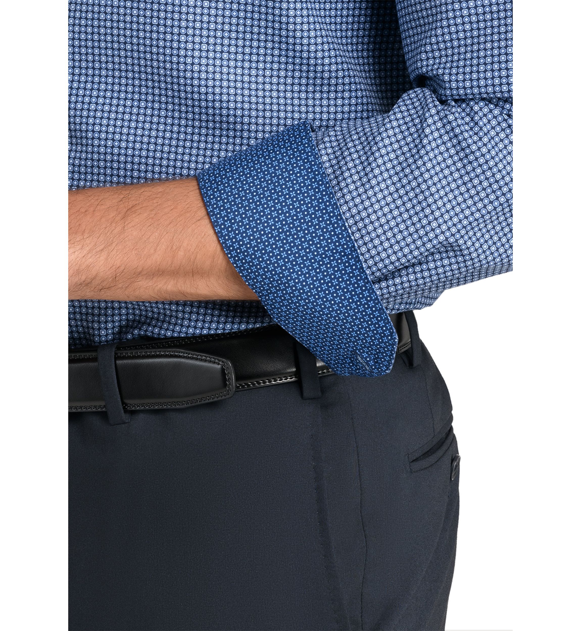  Slim Fit Navy Square Print Performance Stretch Dress Shirt
