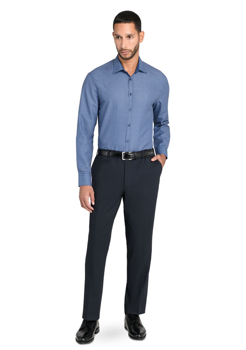  Slim Fit Navy Square Print Performance Stretch Dress Shirt