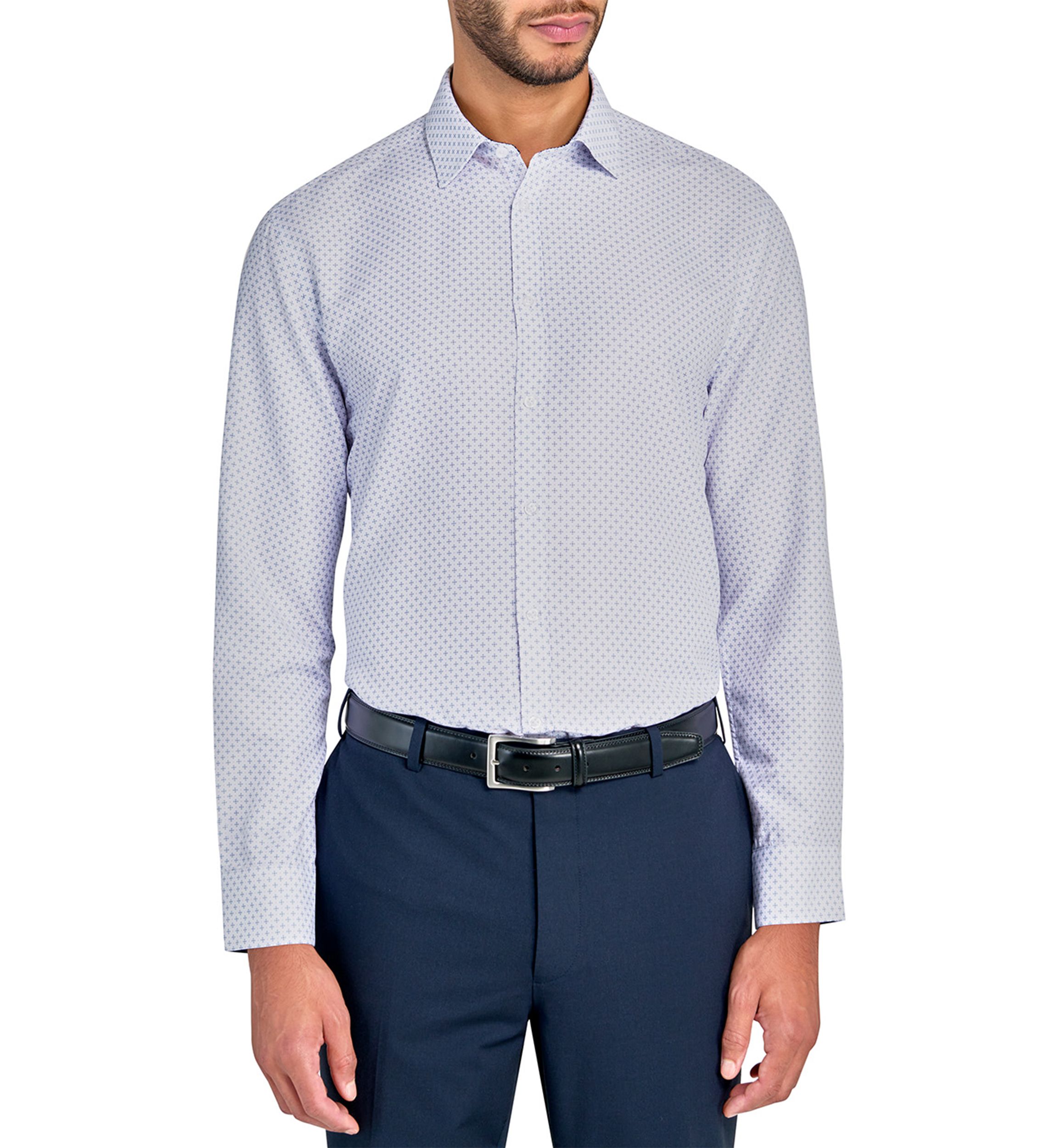 Slim Fit White Neat Print Performance Stretch Dress Shirt