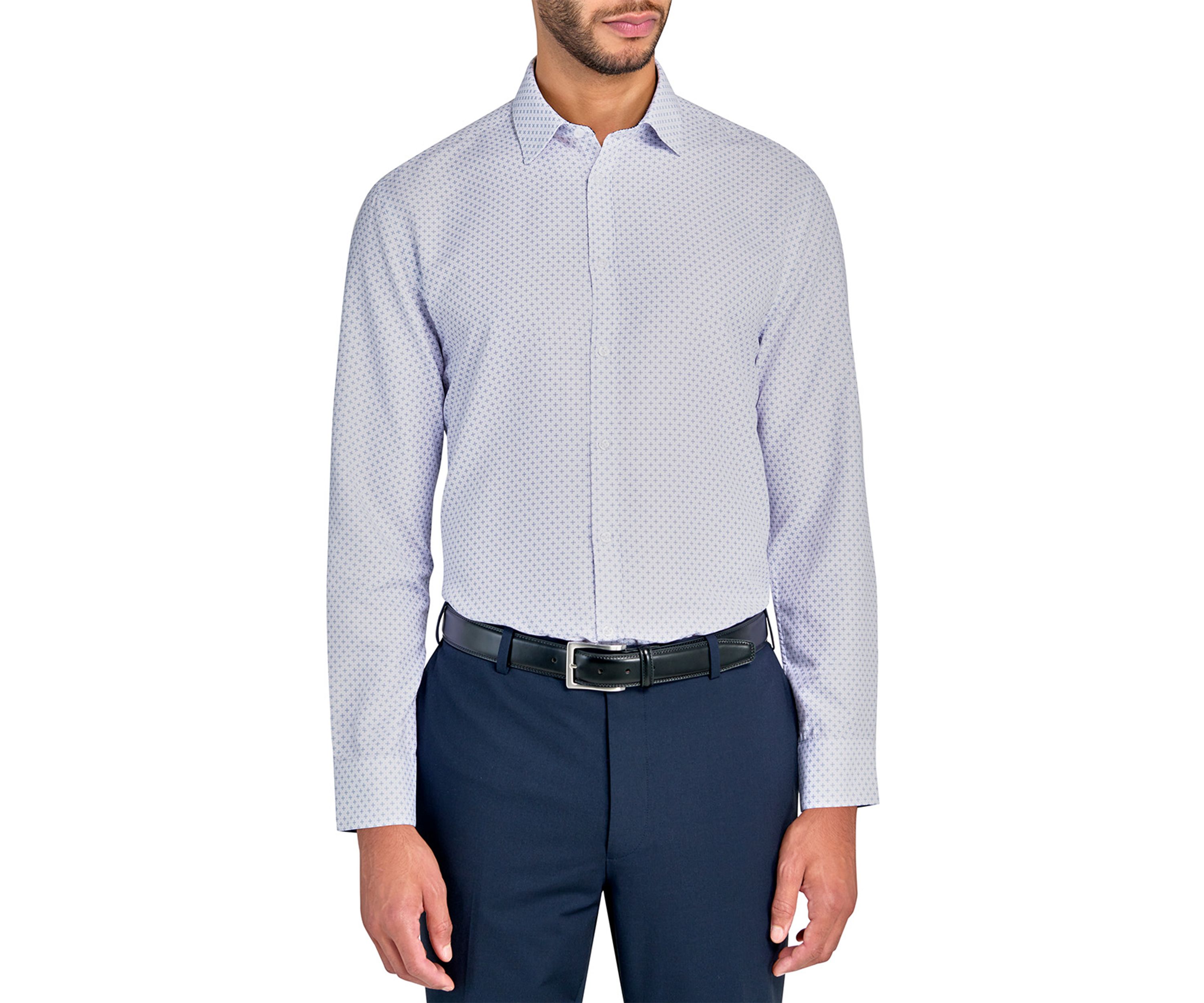 Slim Fit White Neat Print Performance Stretch Dress Shirt