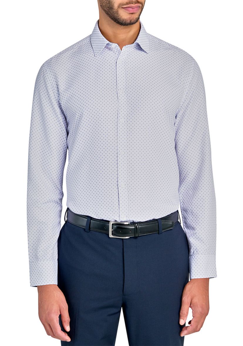 Slim Fit White Neat Print Performance Stretch Dress Shirt