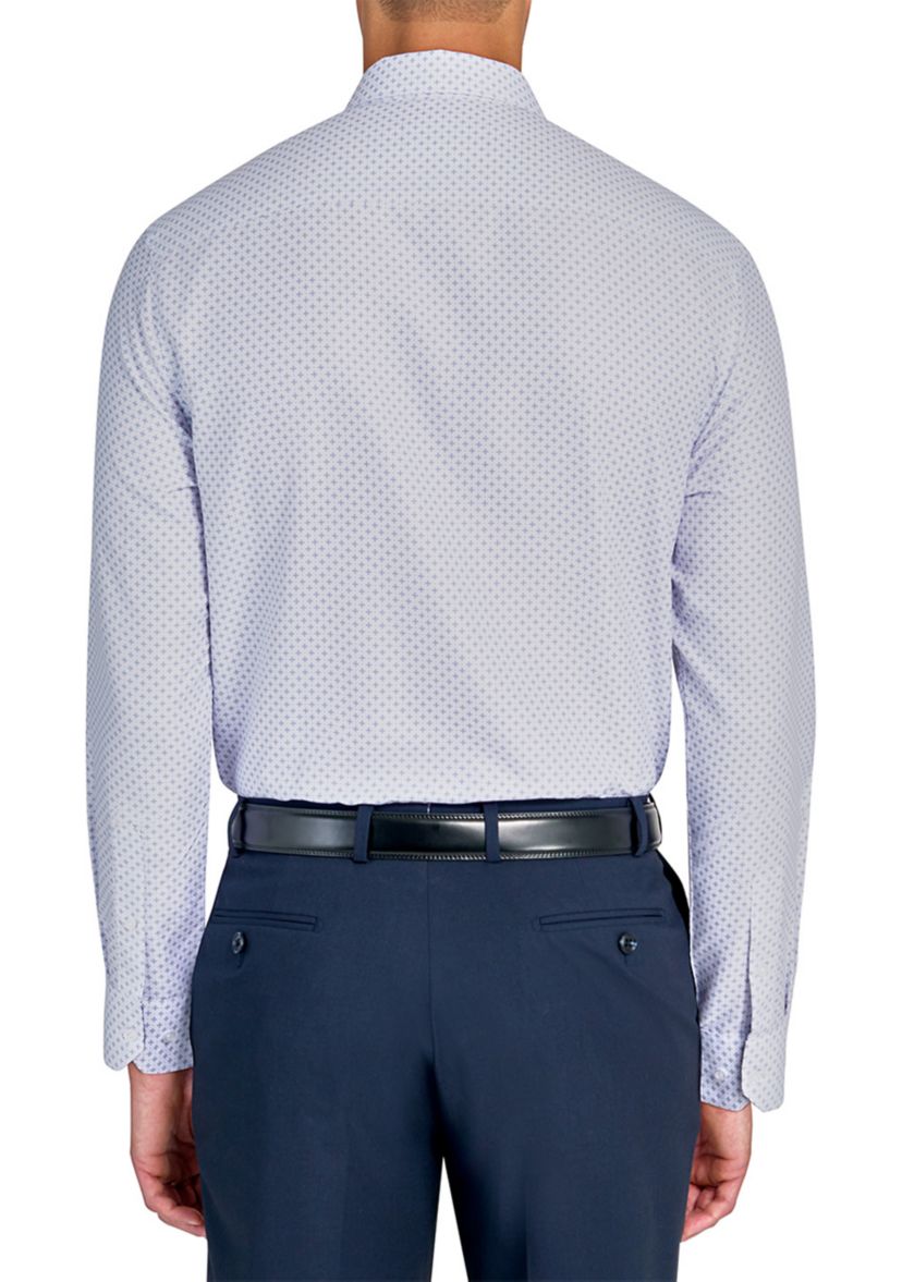 Slim Fit White Neat Print Performance Stretch Dress Shirt