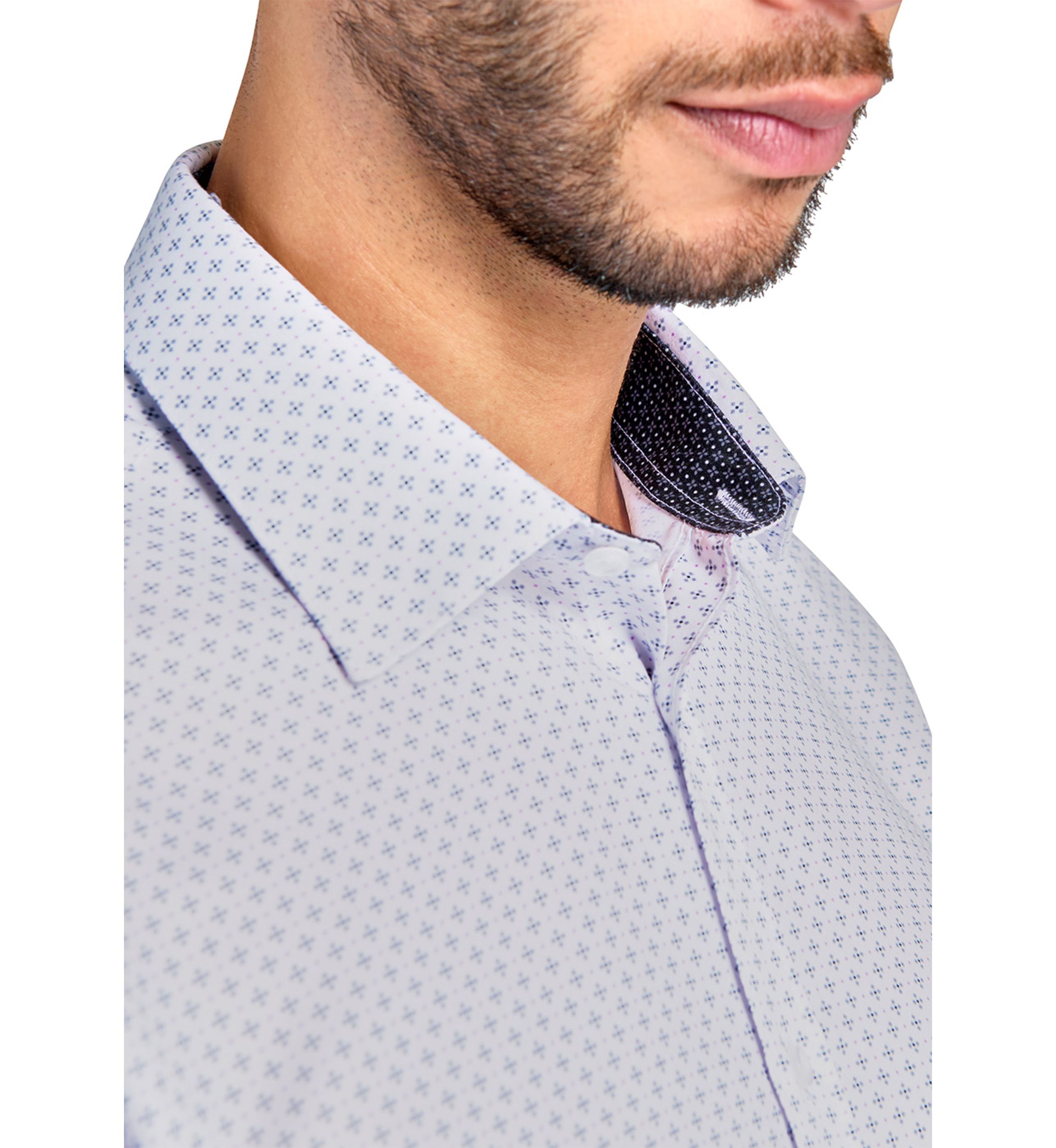 Slim Fit White Neat Print Performance Stretch Dress Shirt