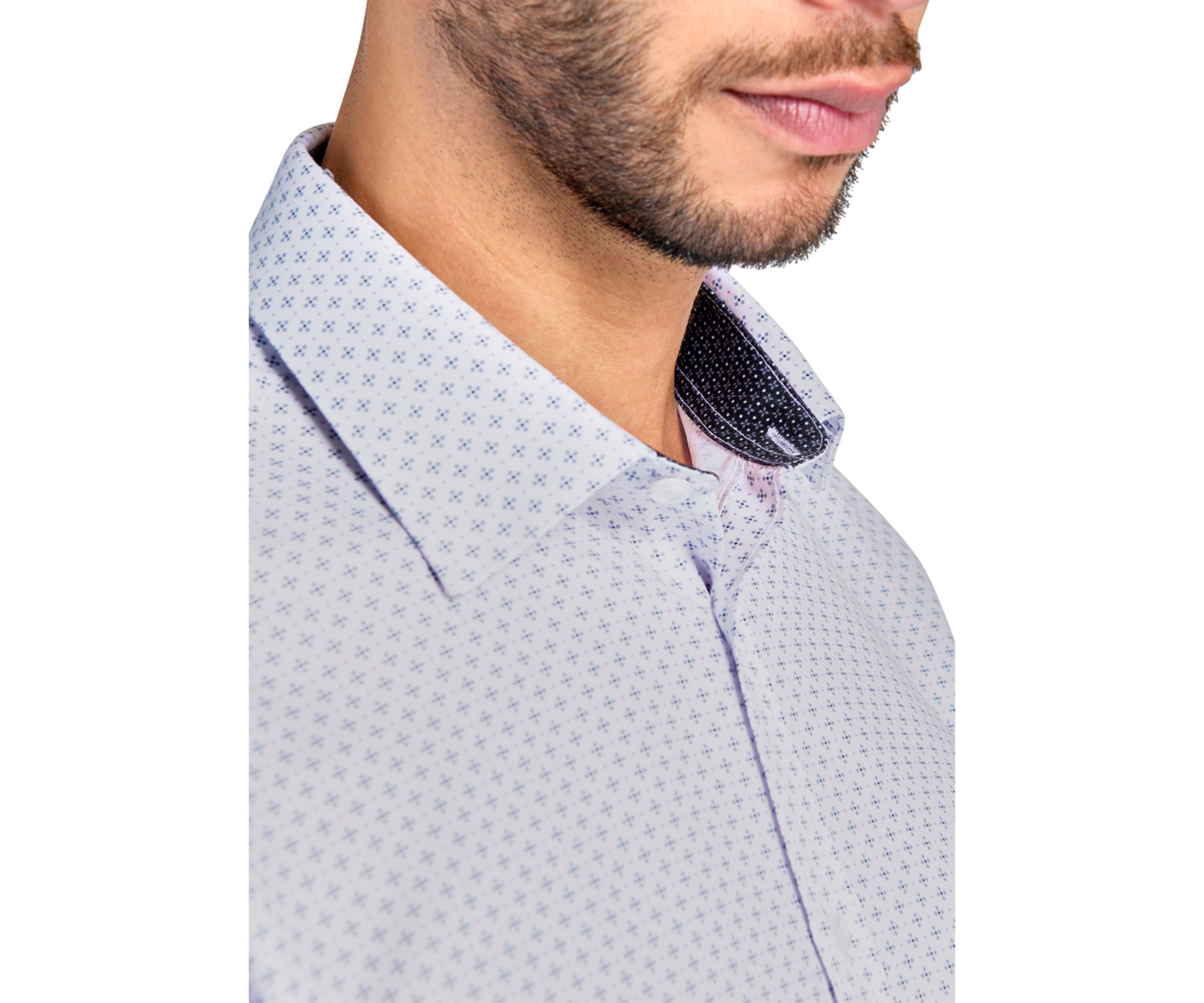 Slim Fit White Neat Print Performance Stretch Dress Shirt
