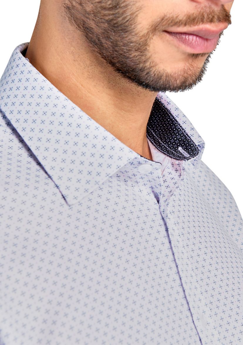 Slim Fit White Neat Print Performance Stretch Dress Shirt