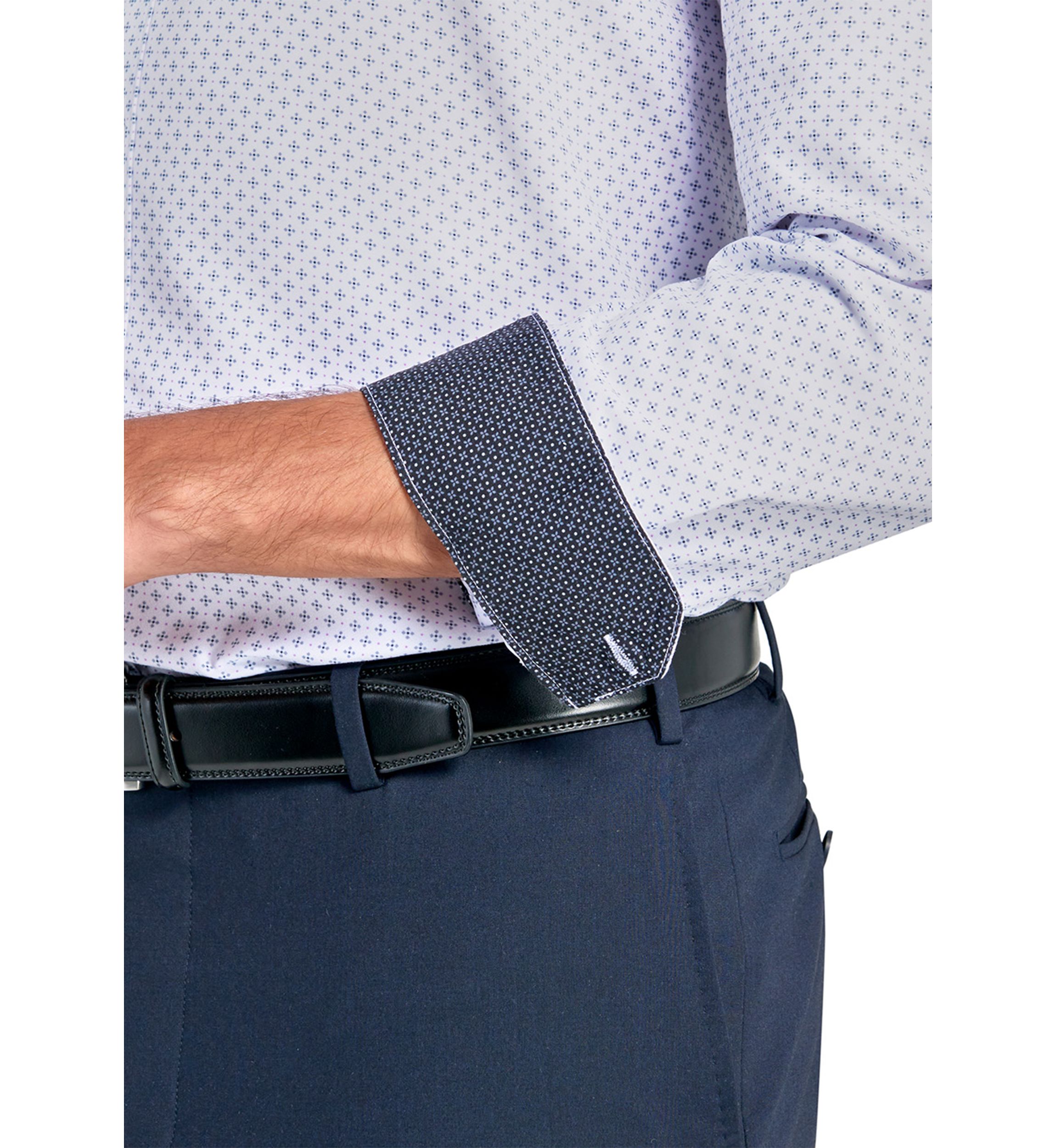 Slim Fit White Neat Print Performance Stretch Dress Shirt