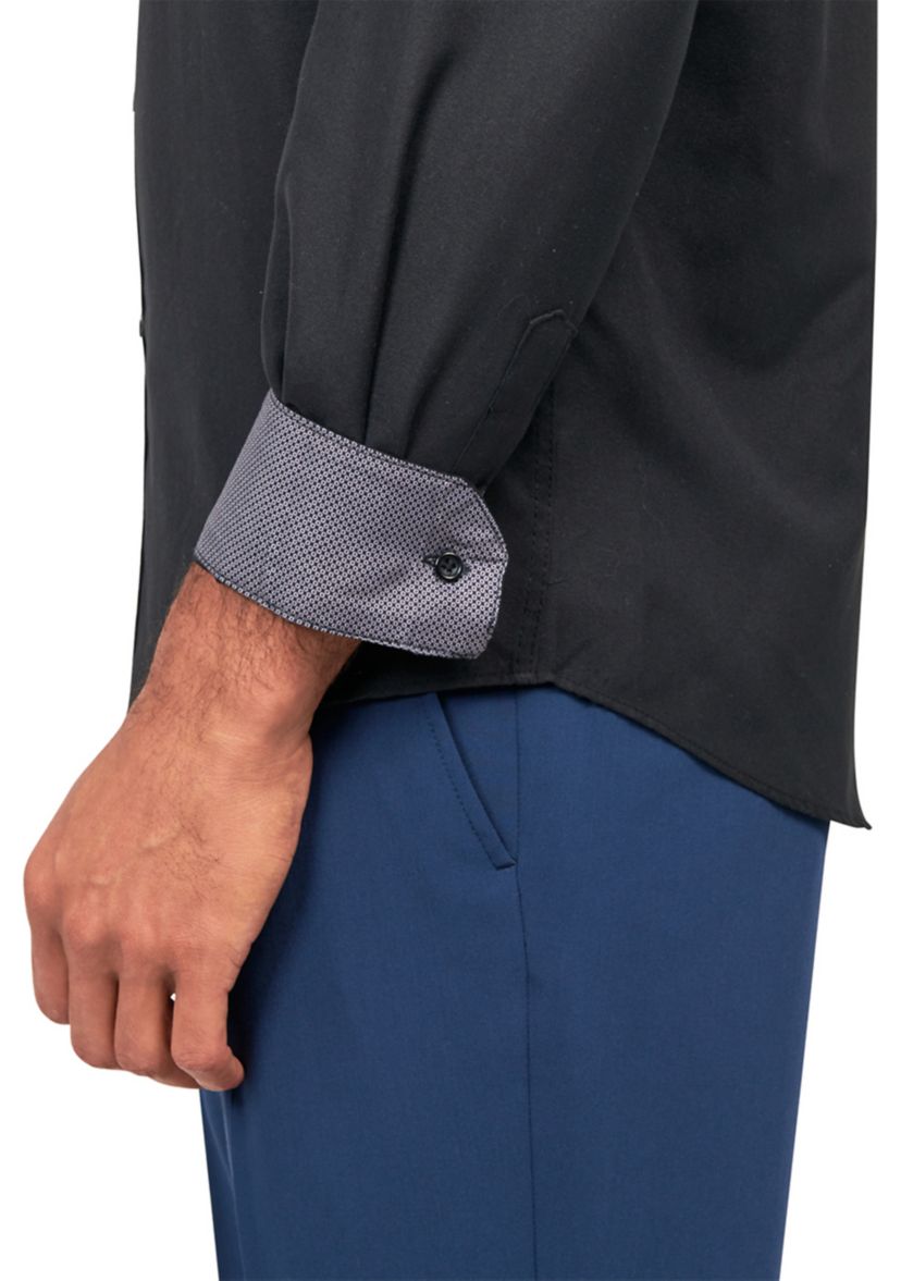 SOCIETY OF THREADS Men's Slim Fit Black Solid Performance Stretch Dress Shirt, Medium