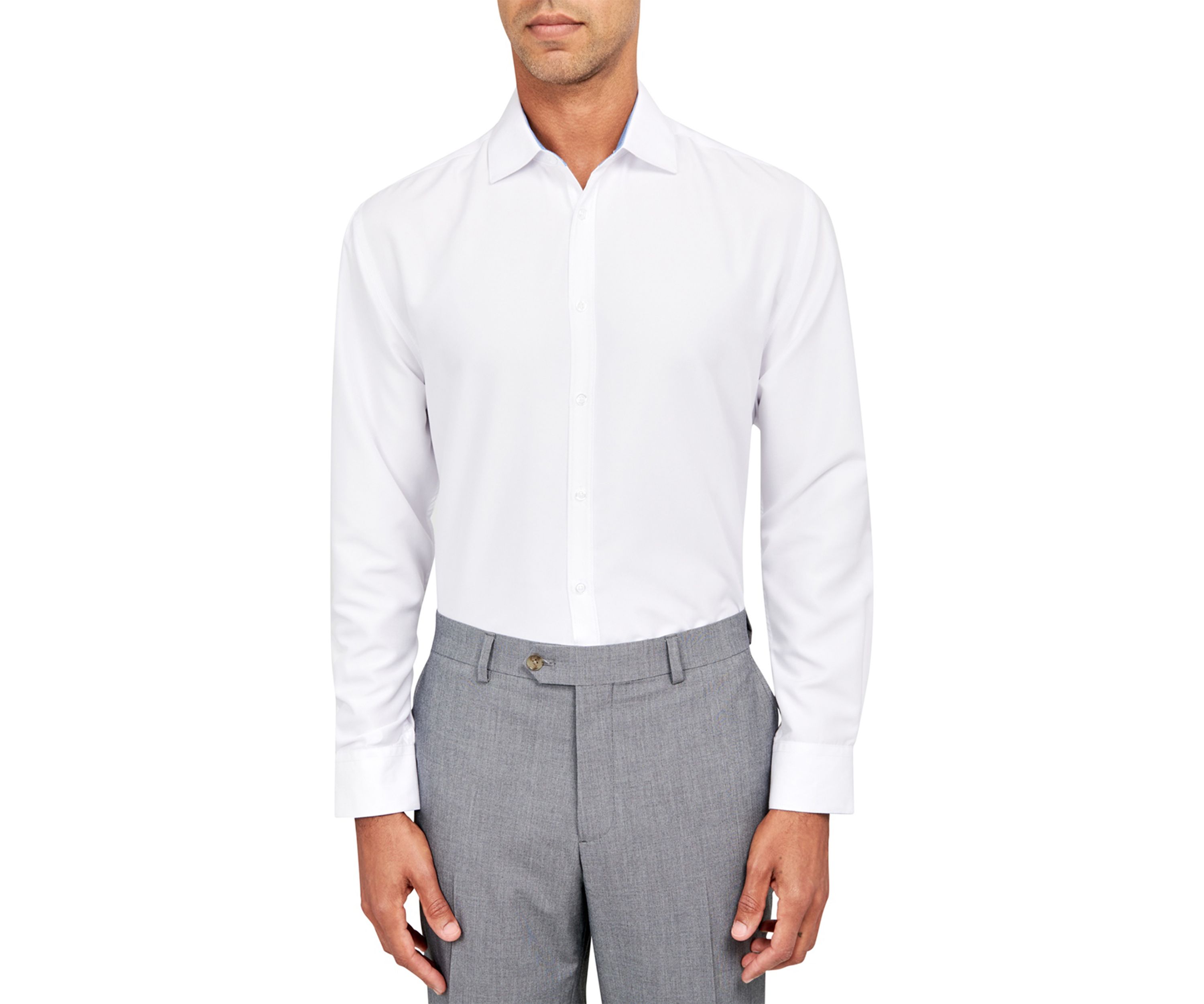 Mens Slim Fit White Solid Performance Stretch Dress Shirt