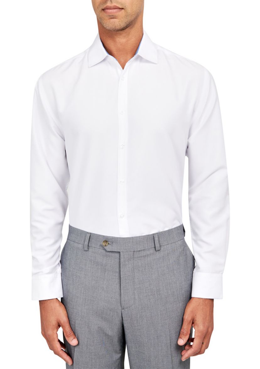 Mens Slim Fit White Solid Performance Stretch Dress Shirt