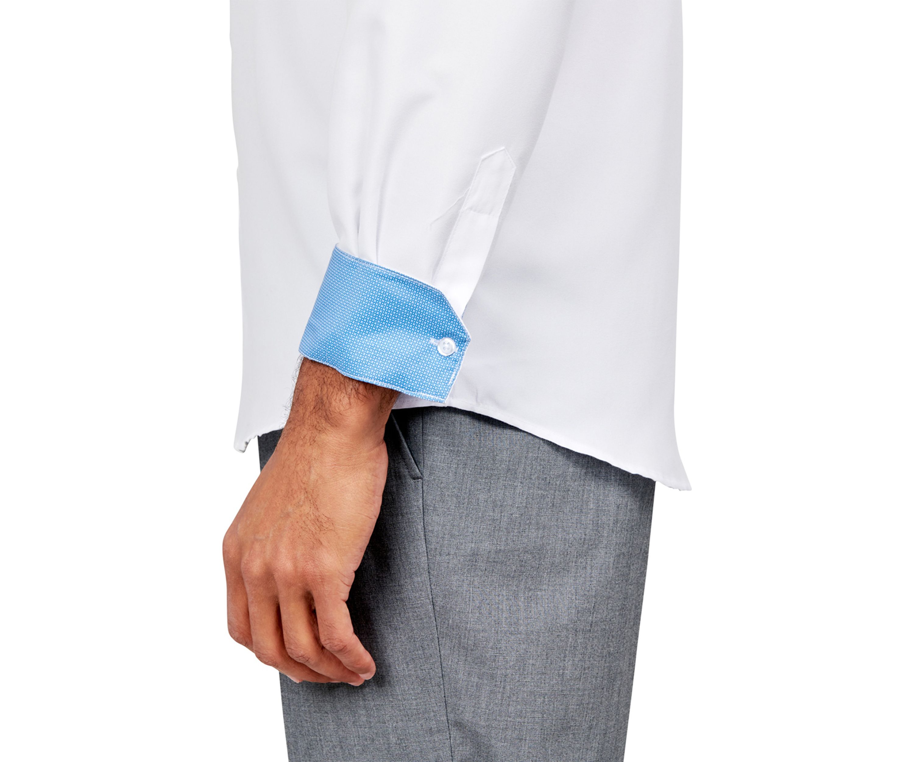 Mens Slim Fit White Solid Performance Stretch Dress Shirt