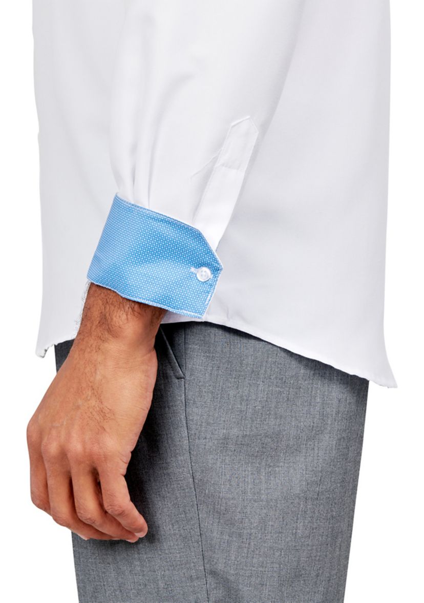 Mens Slim Fit White Solid Performance Stretch Dress Shirt