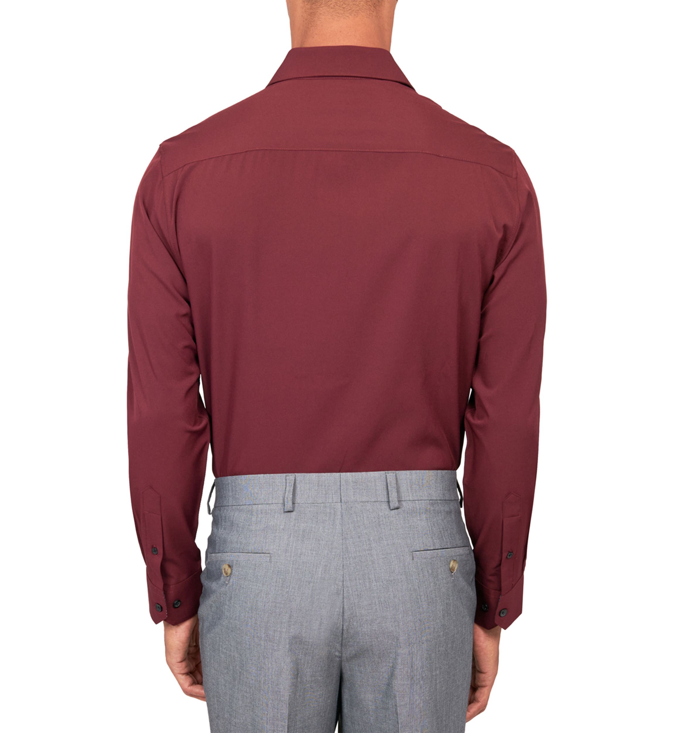 Mens Slim Fit Burgundy Solid Performance Stretch Dress Shirt