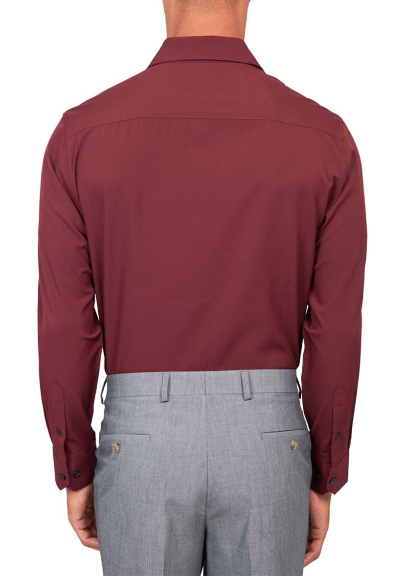 Mens Slim Fit Burgundy Solid Performance Stretch Dress Shirt