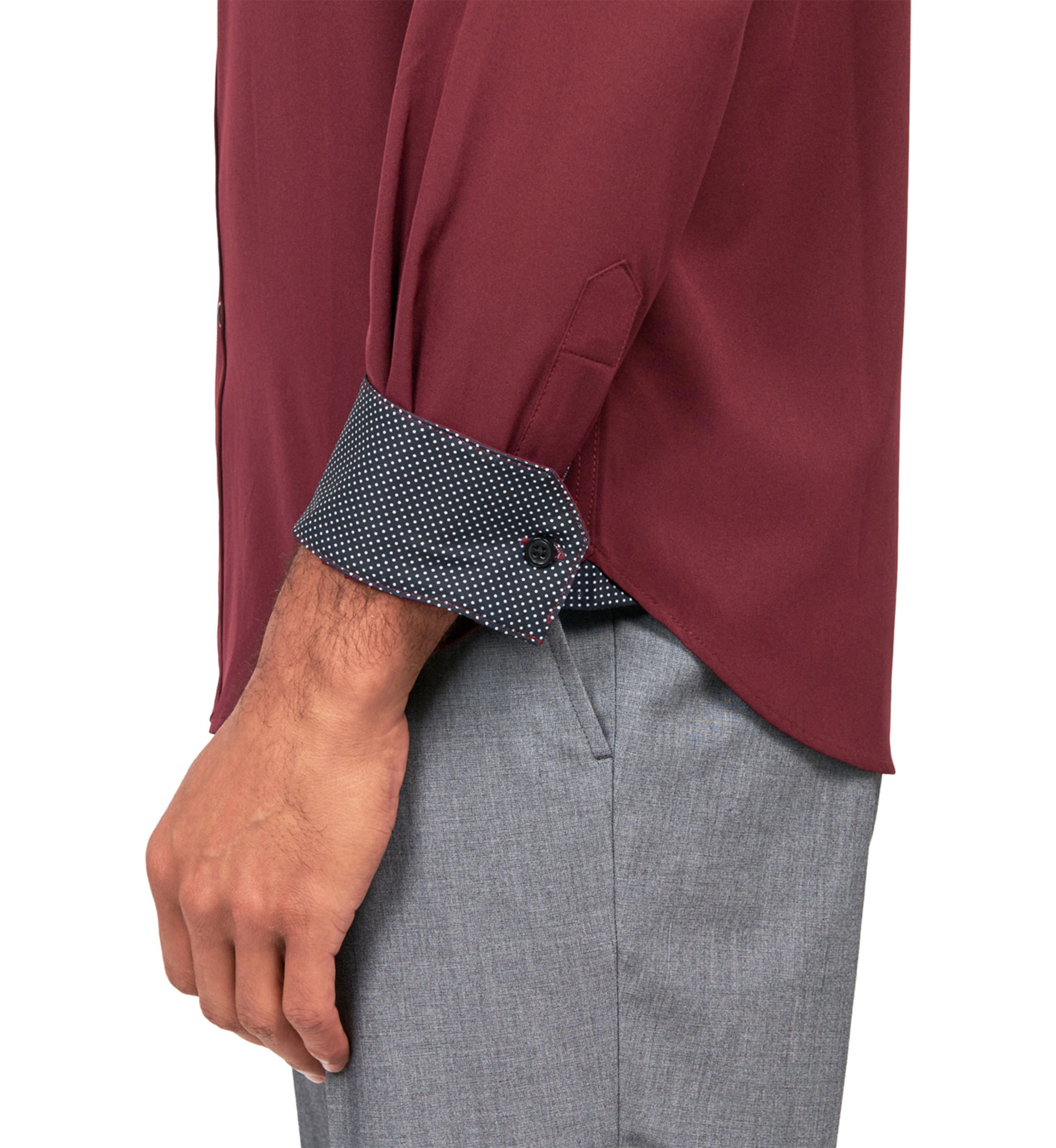 Mens Slim Fit Burgundy Solid Performance Stretch Dress Shirt