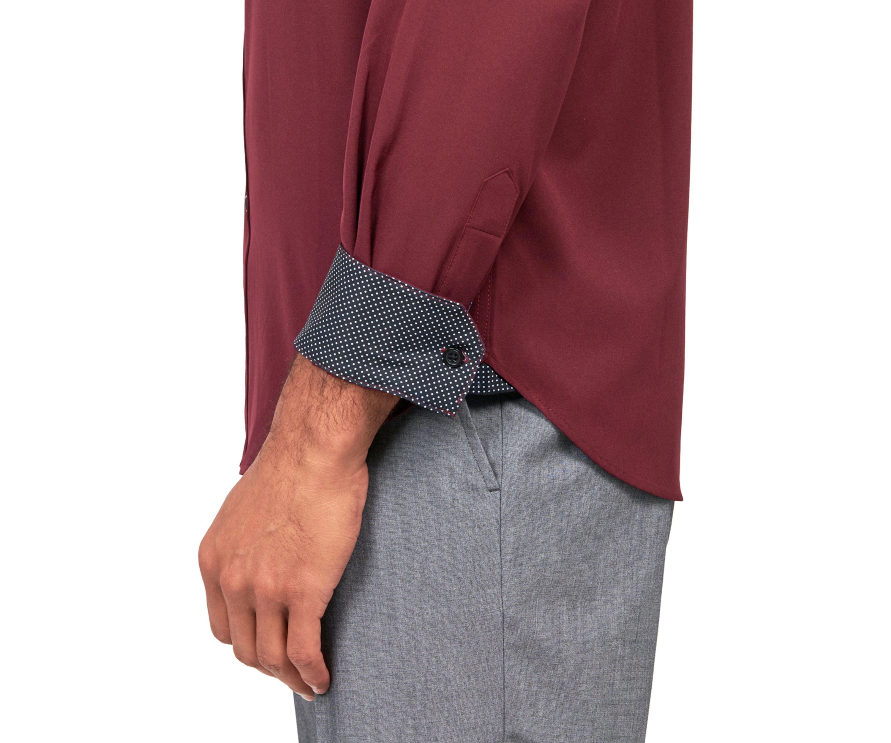 Mens Slim Fit Burgundy Solid Performance Stretch Dress Shirt