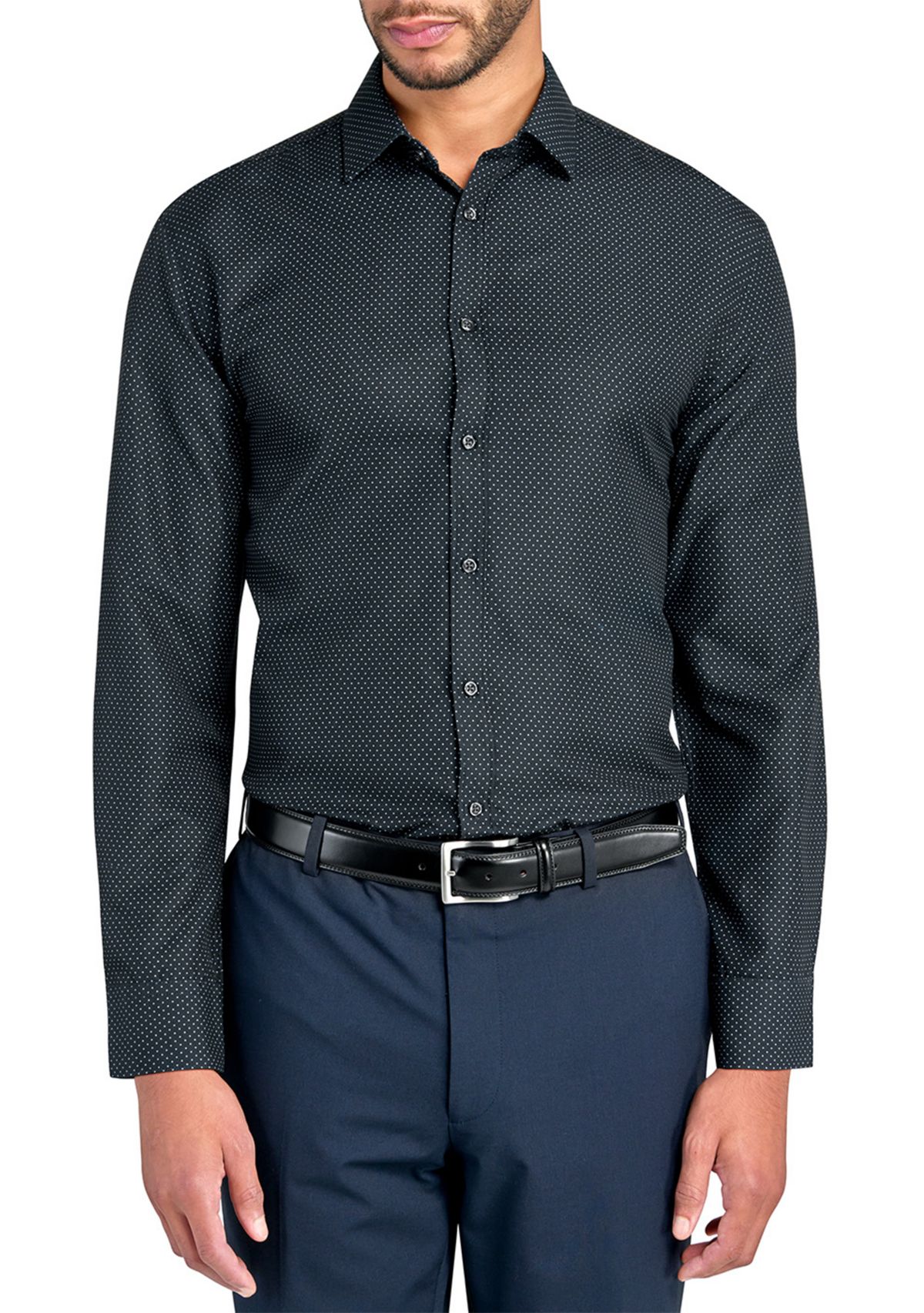  Slim Fit Black Dot Performance Stretch Dress Shirt