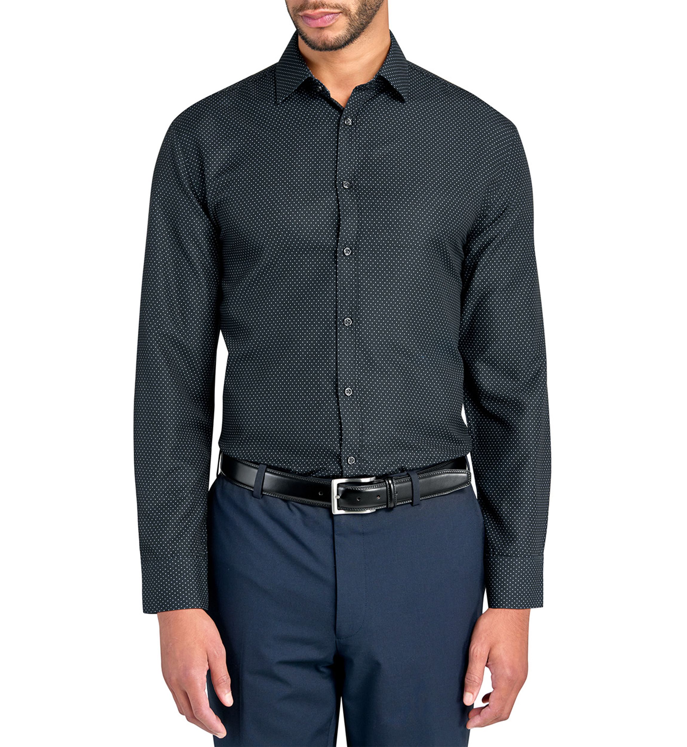  Slim Fit Black Dot Performance Stretch Dress Shirt
