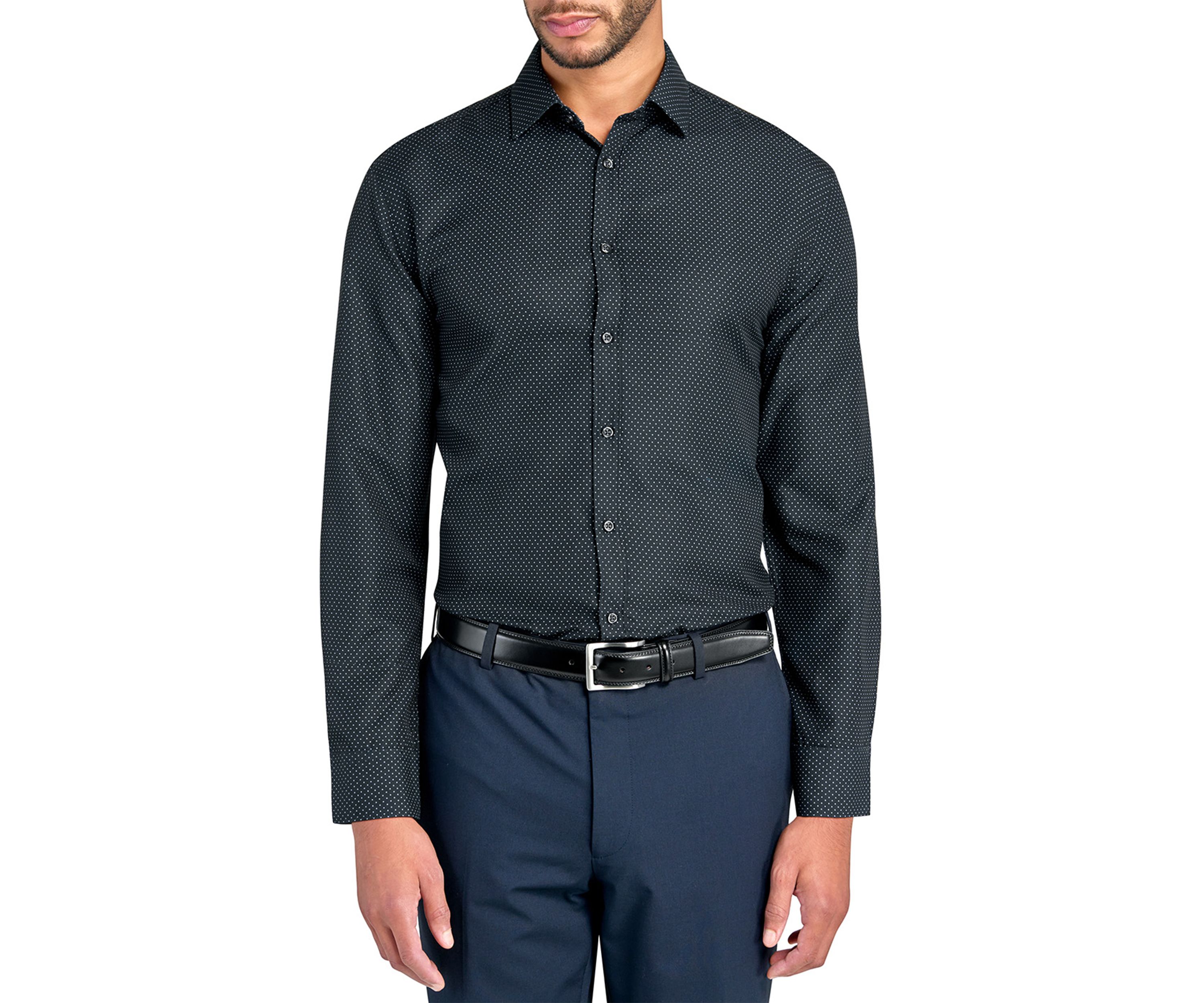 Slim Fit Black Dot Performance Stretch Dress Shirt