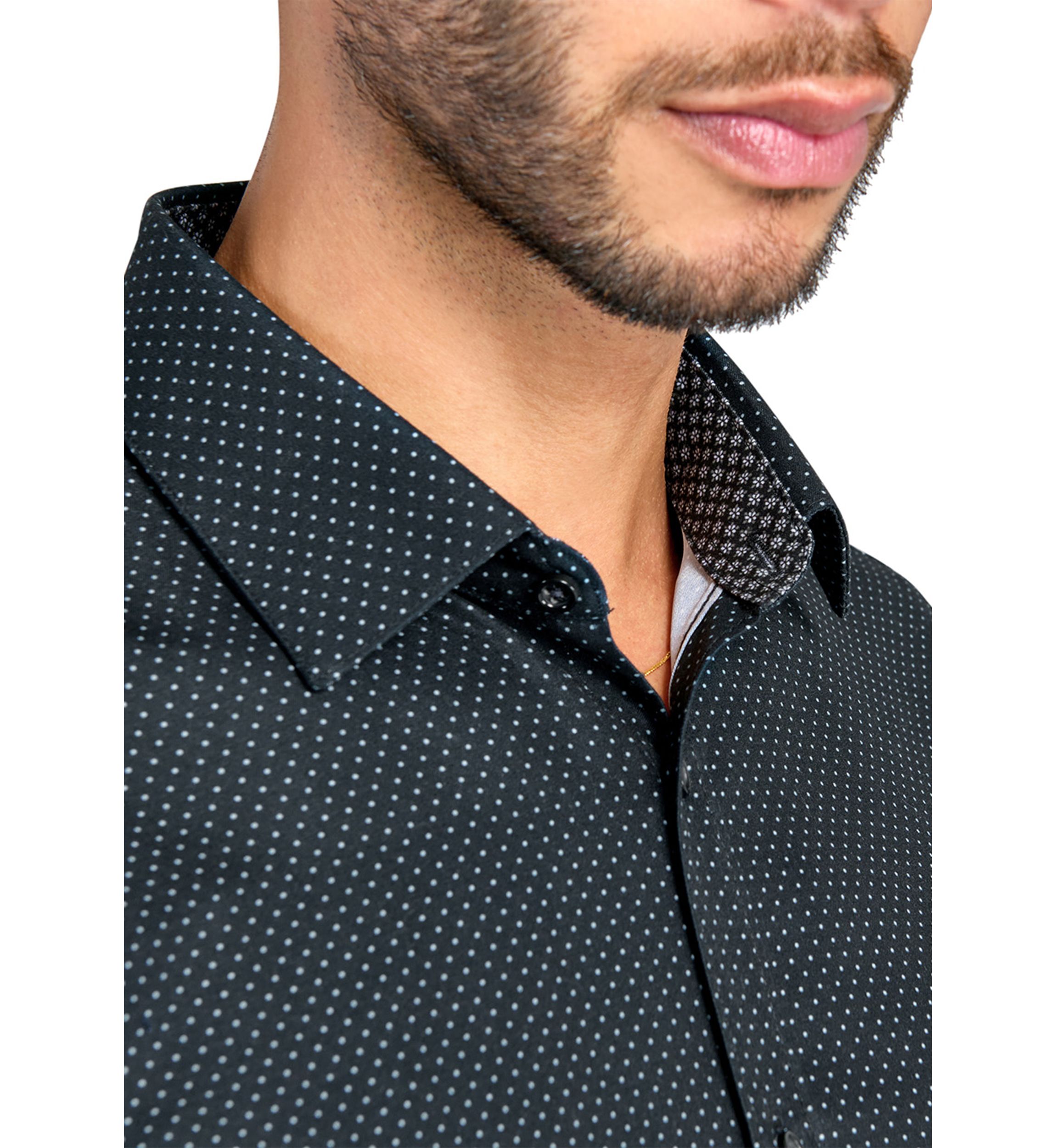  Slim Fit Black Dot Performance Stretch Dress Shirt