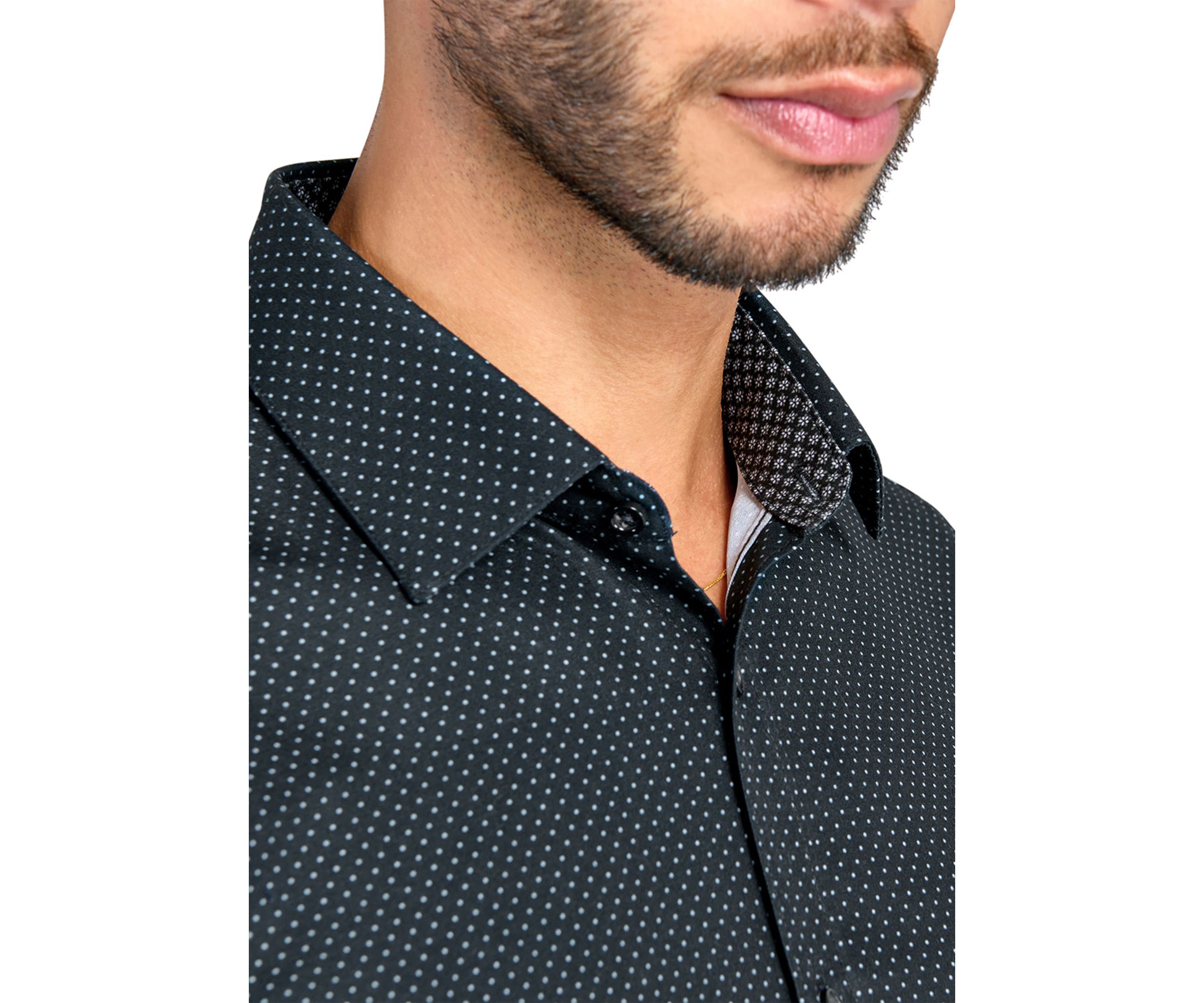  Slim Fit Black Dot Performance Stretch Dress Shirt