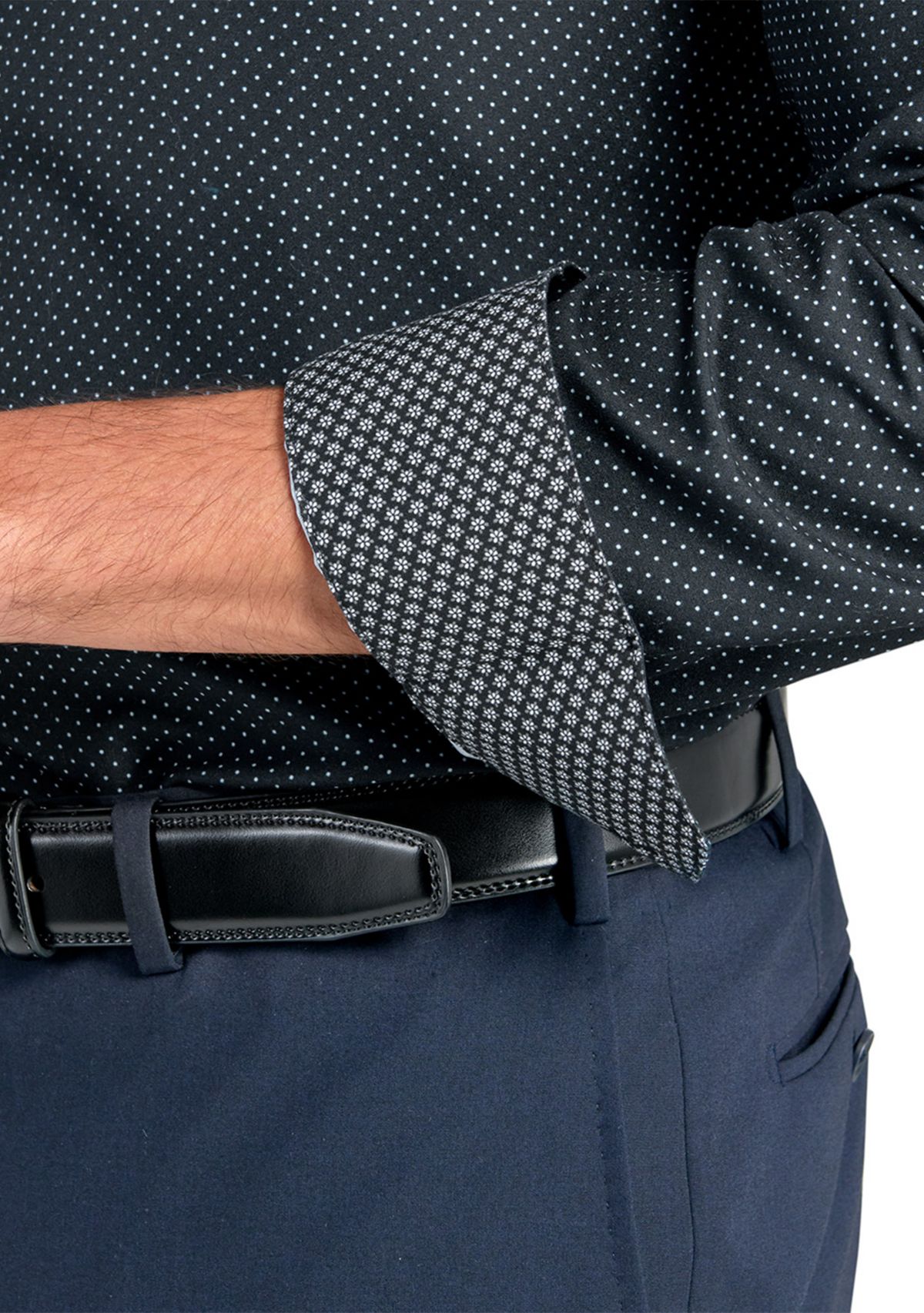  Slim Fit Black Dot Performance Stretch Dress Shirt