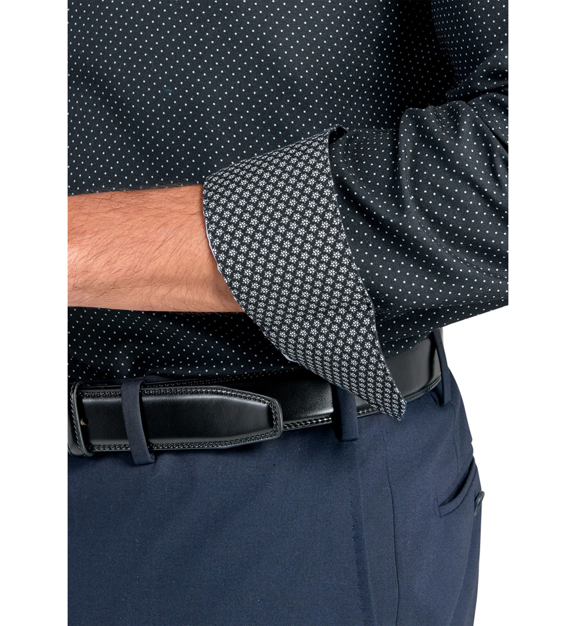  Slim Fit Black Dot Performance Stretch Dress Shirt