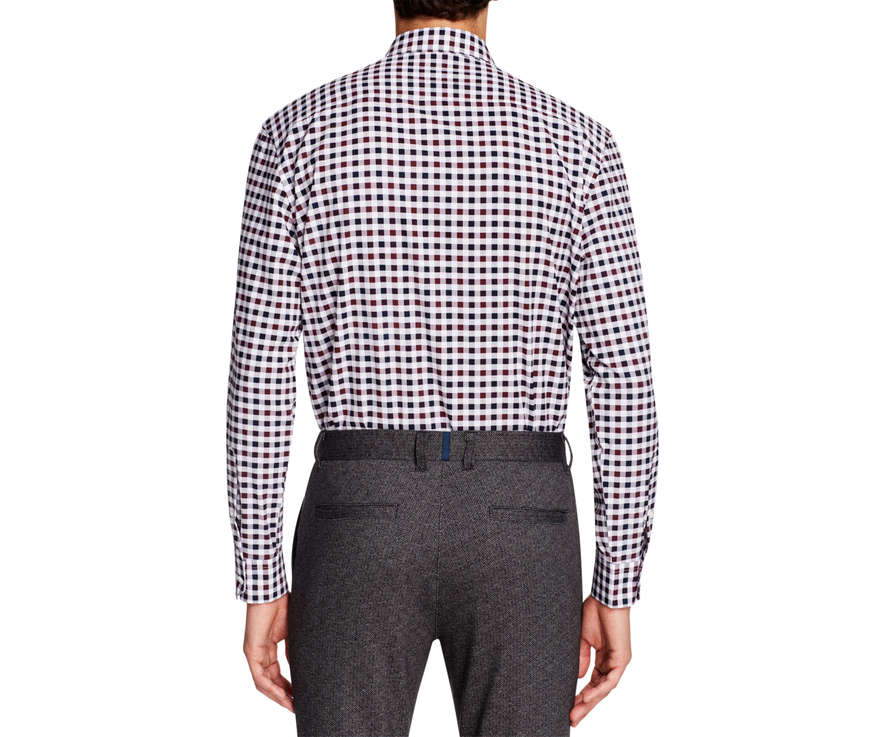 Mens Slim Fit Gingham Performance Stretch Dress Shirt