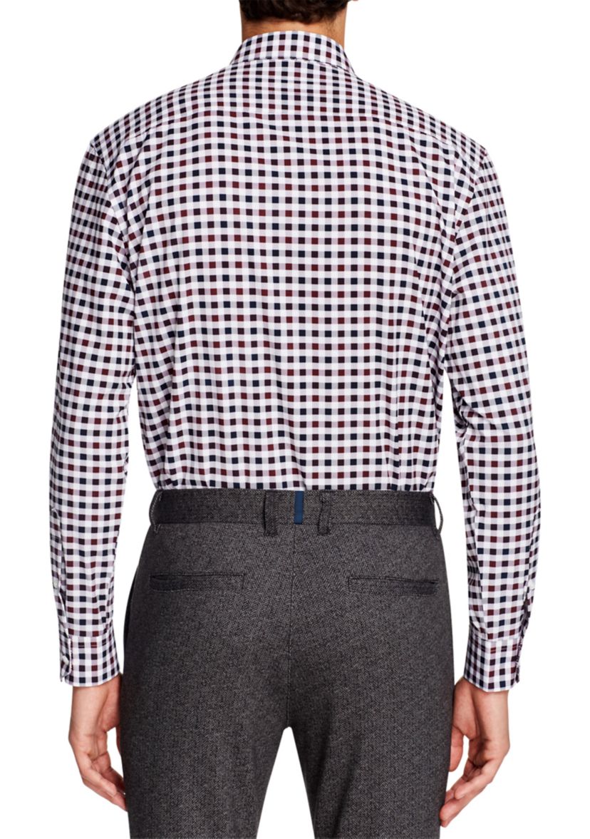 Mens Slim Fit Gingham Performance Stretch Dress Shirt