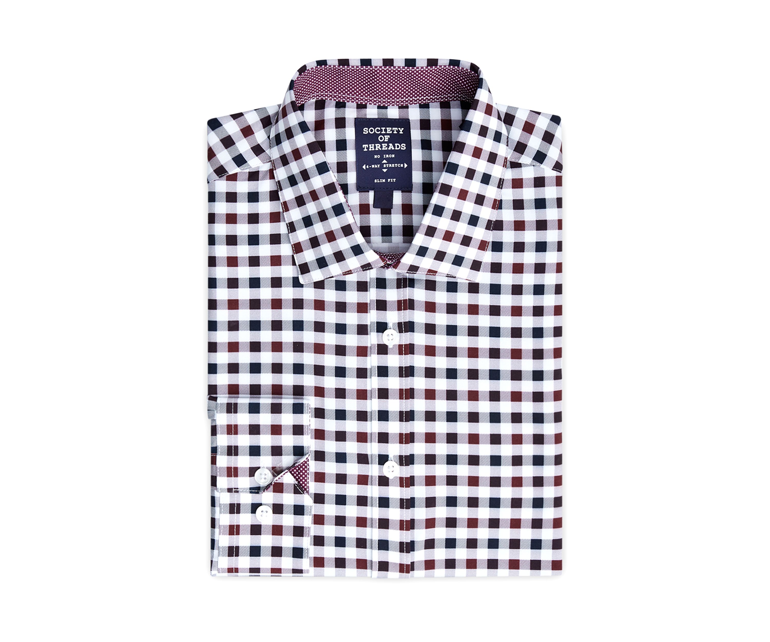 Mens Slim Fit Gingham Performance Stretch Dress Shirt