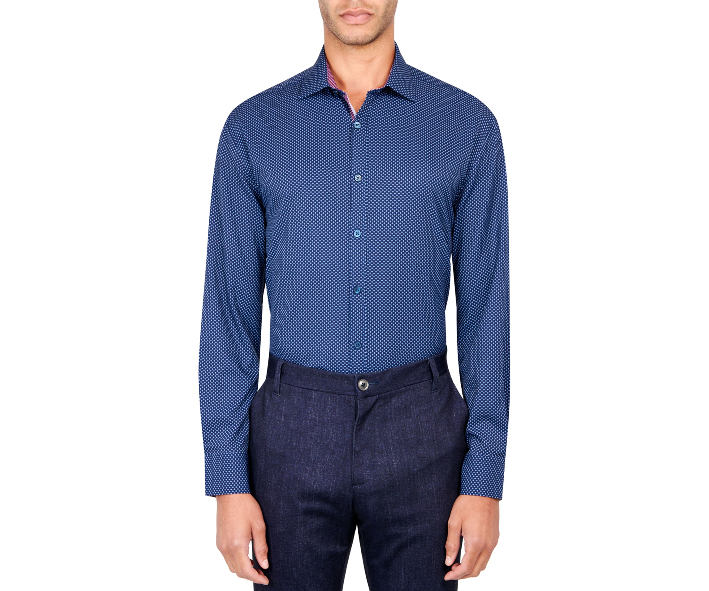 Mens Slim Fit Geometric Performance Stretch Dress Shirt