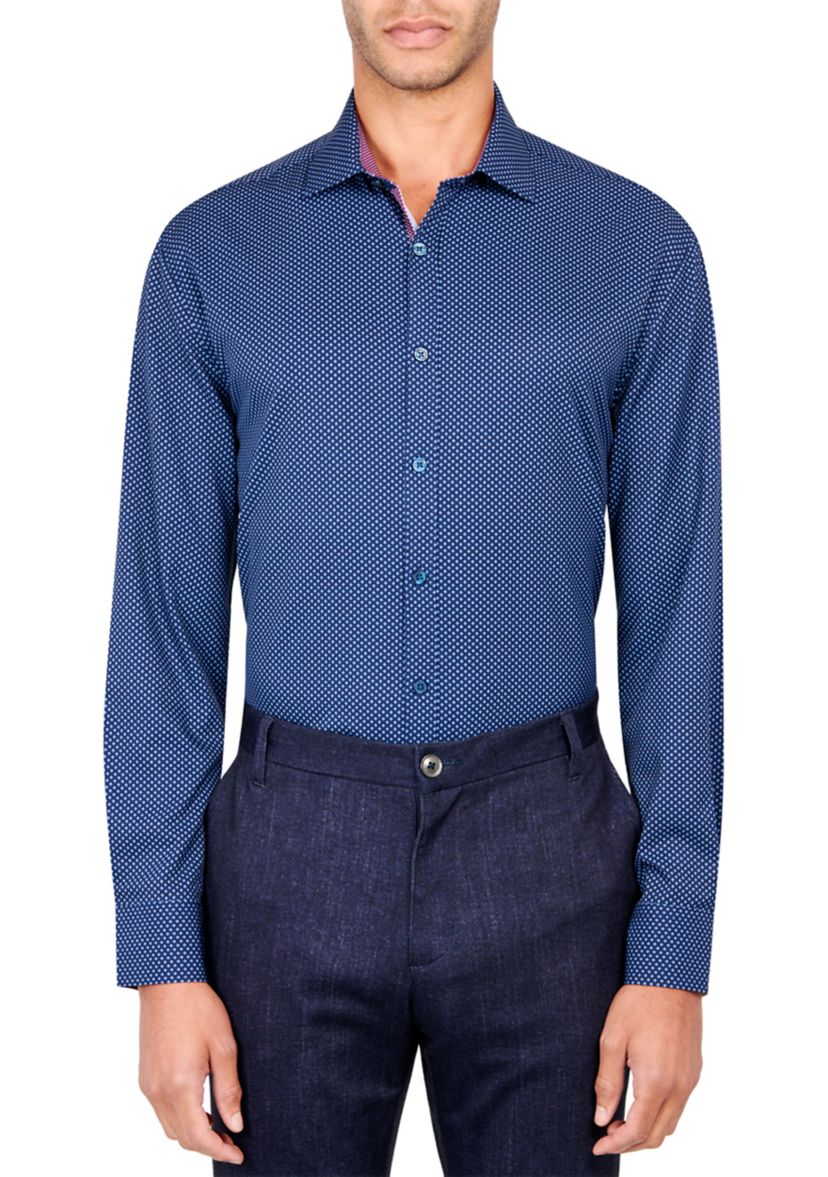Mens Slim Fit Geometric Performance Stretch Dress Shirt