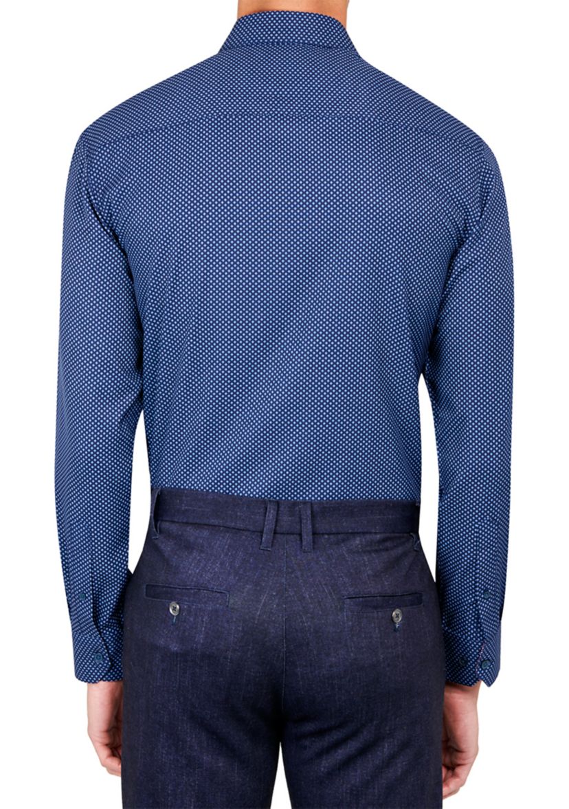 Mens Slim Fit Geometric Performance Stretch Dress Shirt