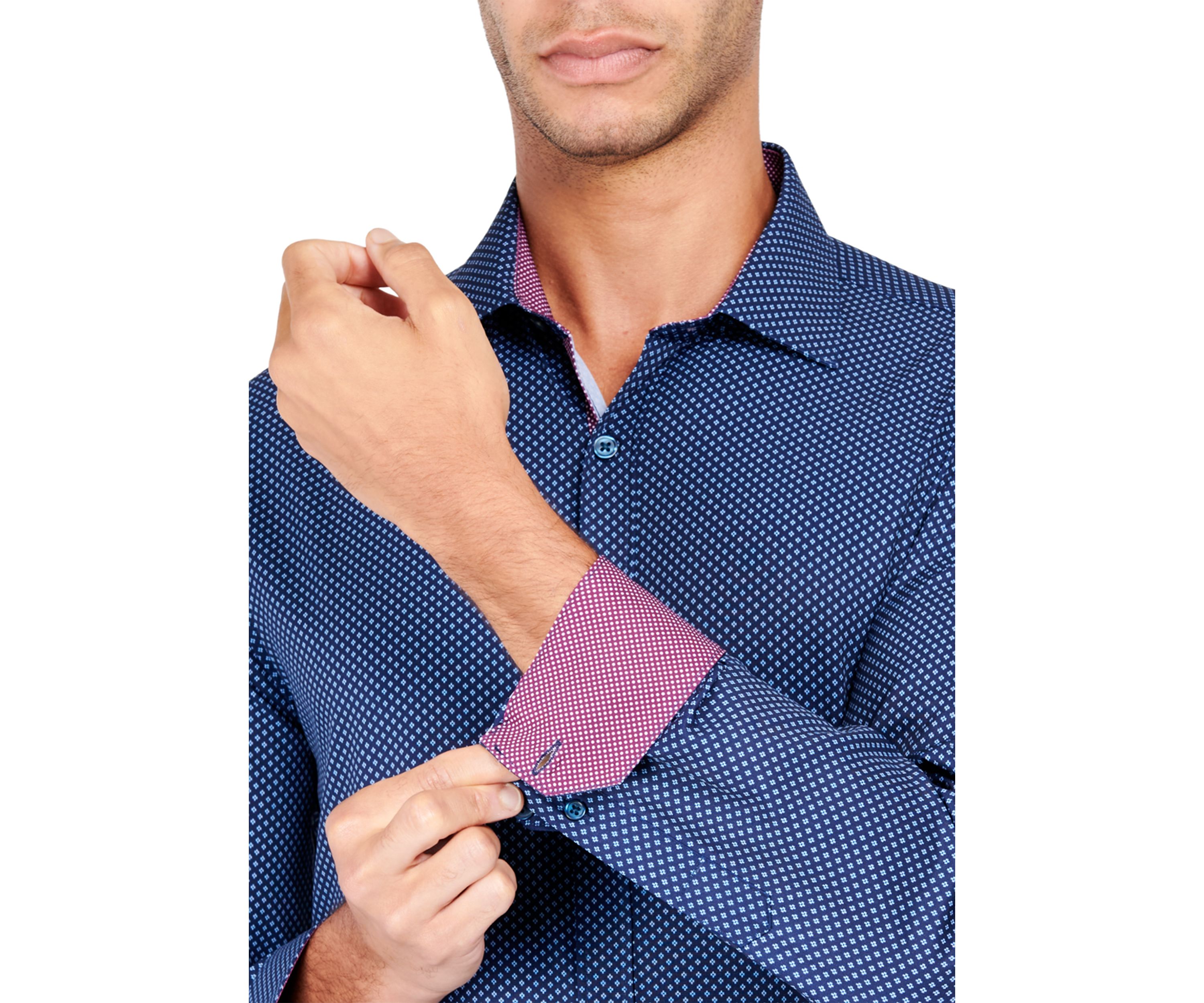 Mens Slim Fit Geometric Performance Stretch Dress Shirt