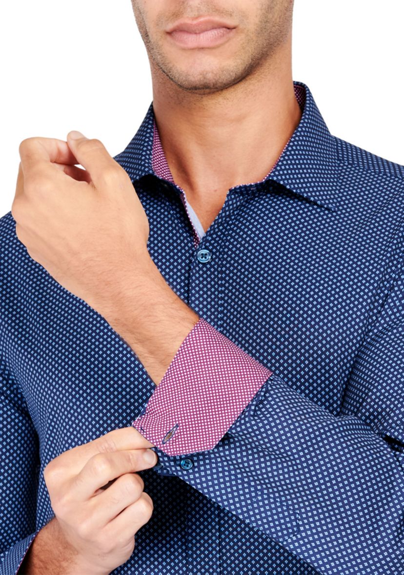 Mens Slim Fit Geometric Performance Stretch Dress Shirt