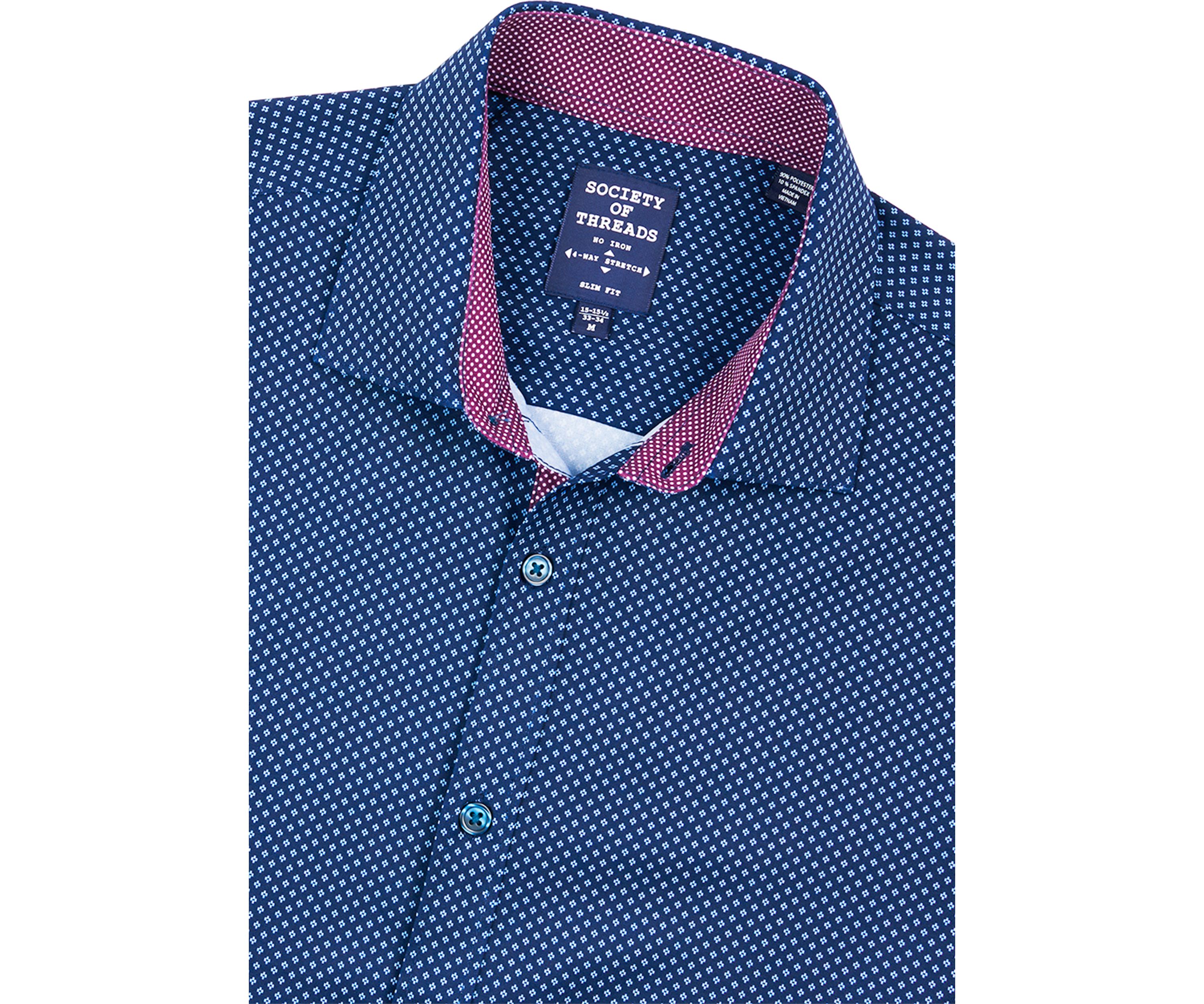 Mens Slim Fit Geometric Performance Stretch Dress Shirt