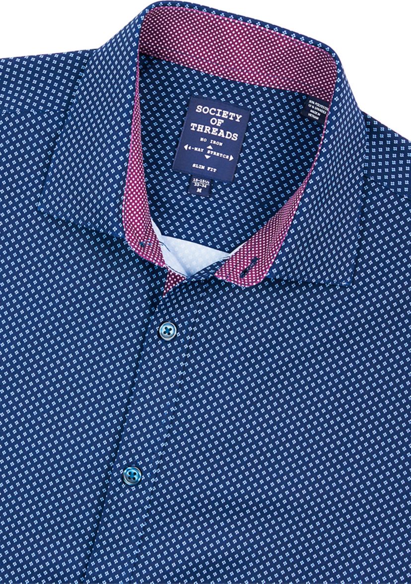 Mens Slim Fit Geometric Performance Stretch Dress Shirt