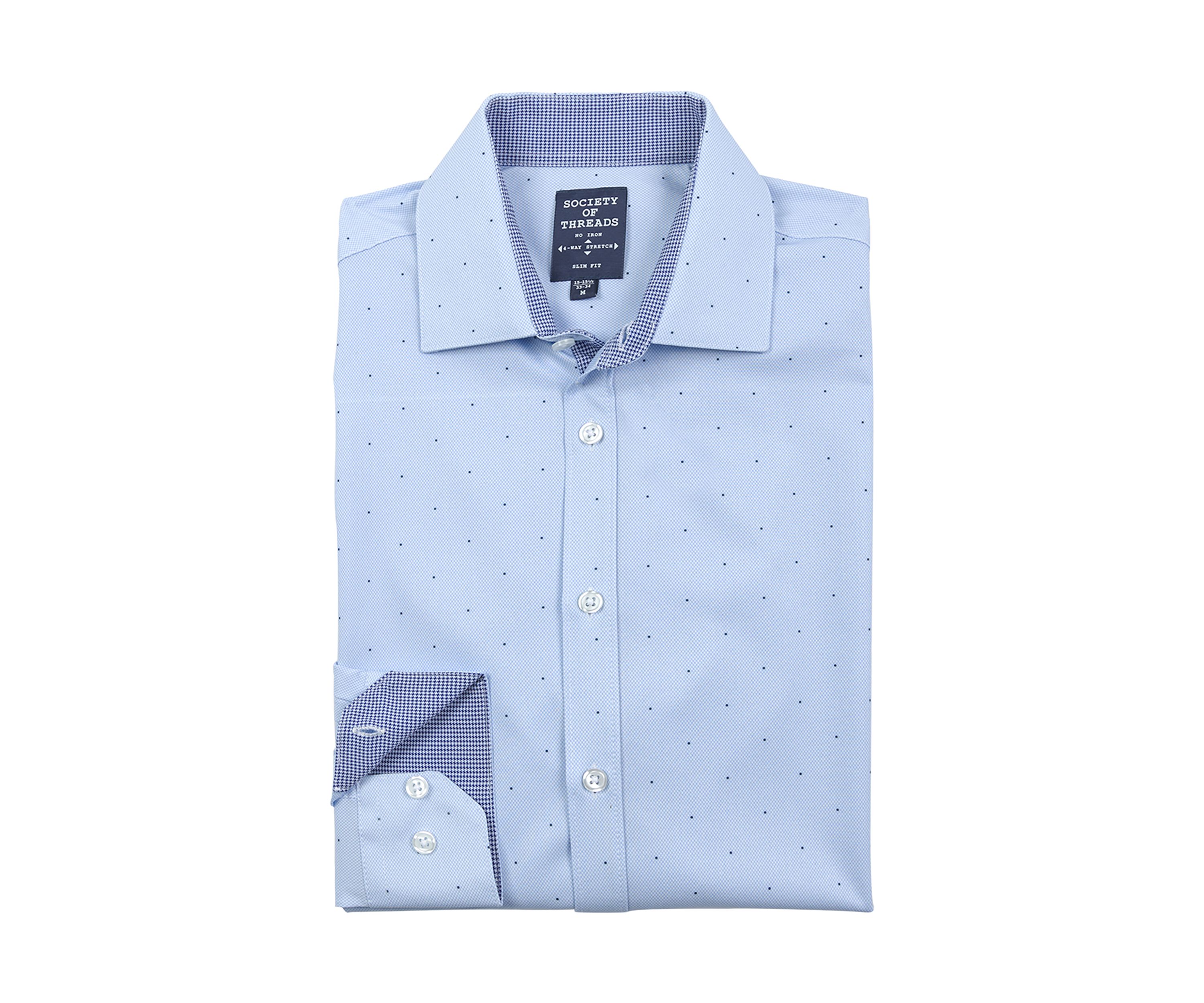 Mens Slim Fit Open Space Dot Performance Stretch Dress Shirt