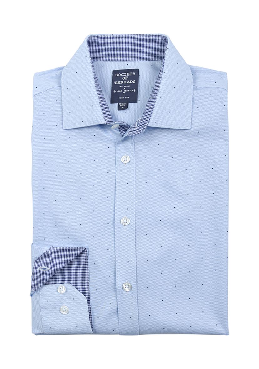 Mens Slim Fit Open Space Dot Performance Stretch Dress Shirt