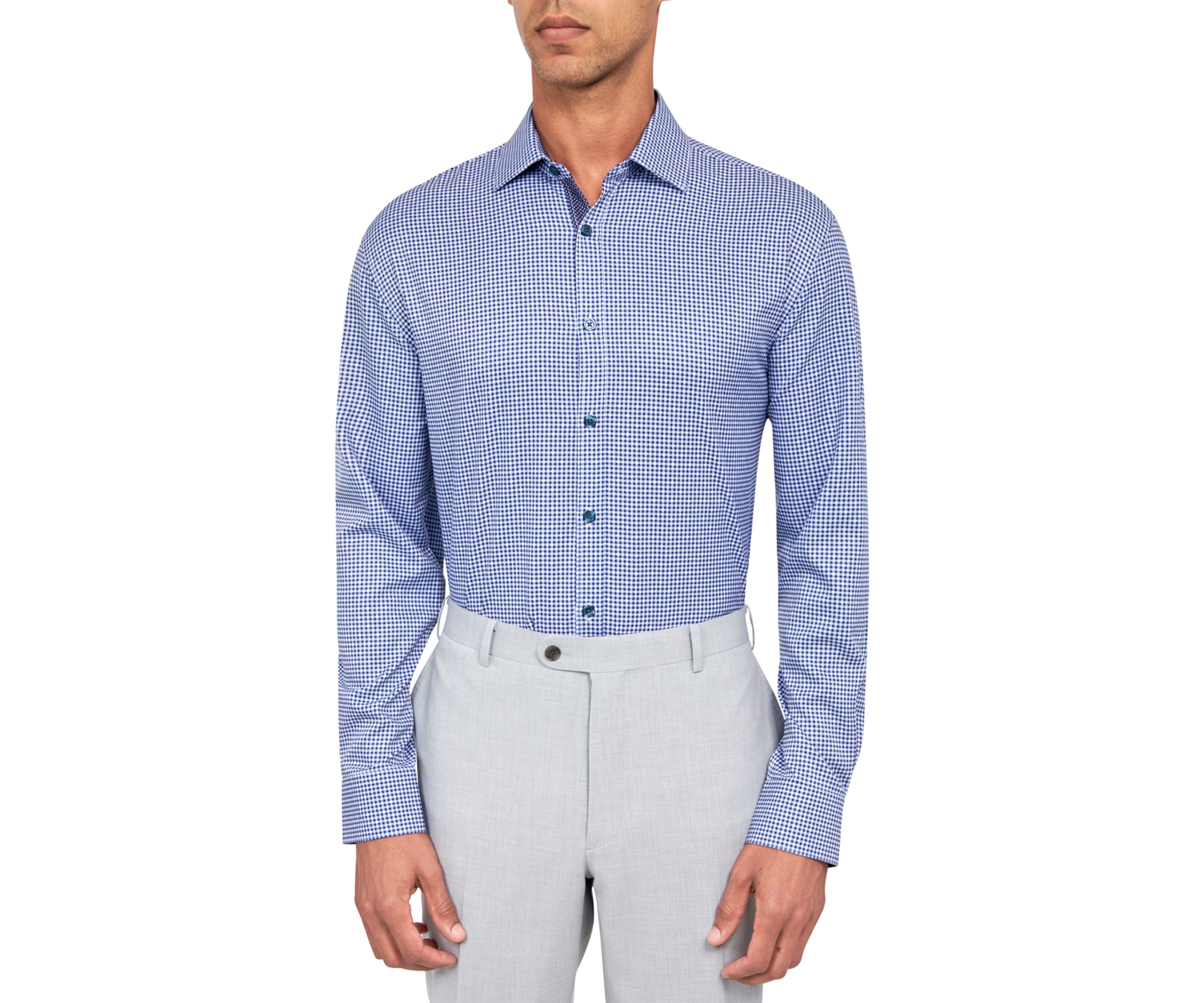 Mens Slim Fit Plaid Performance Stretch Dress Shirt