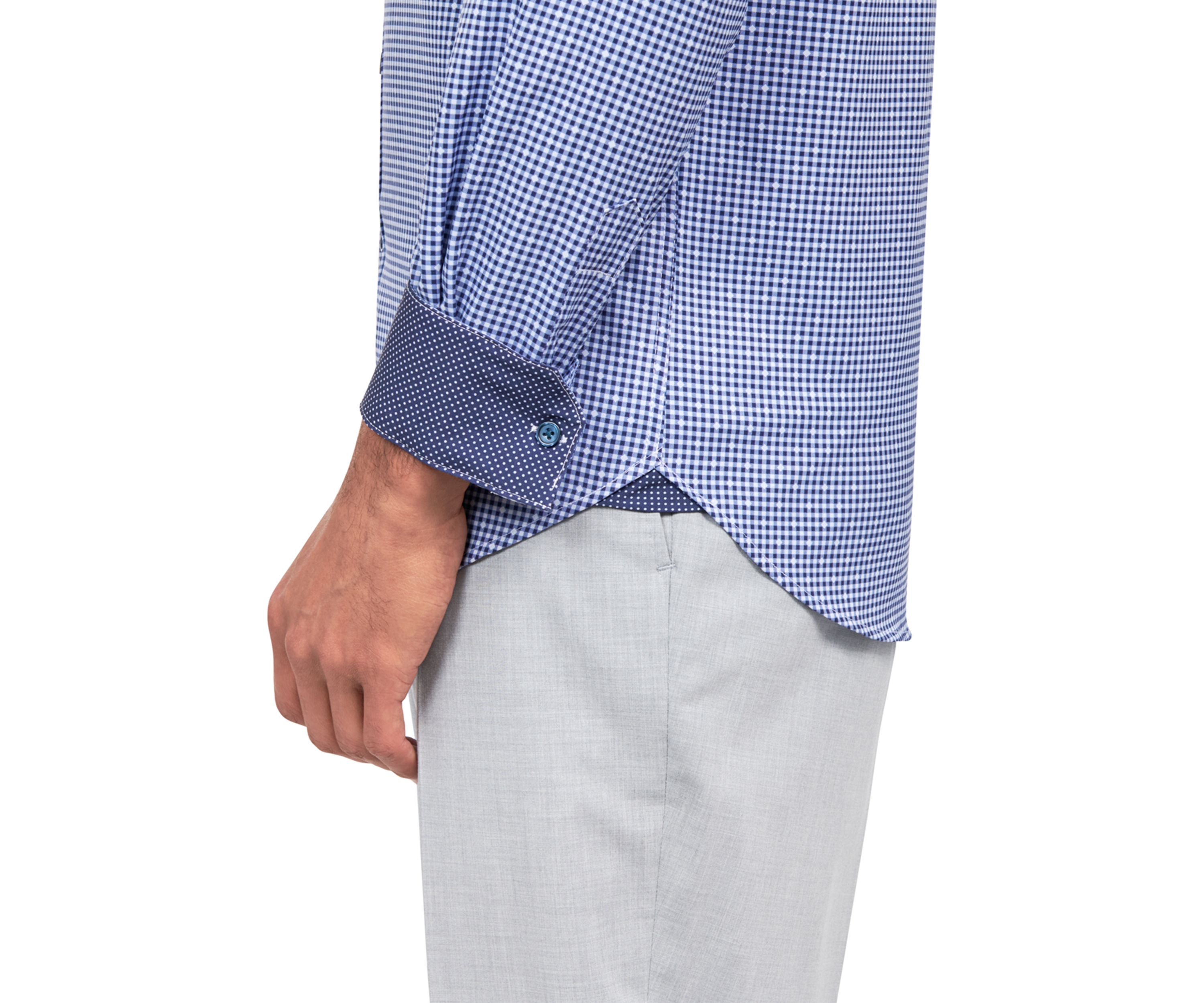 Mens Slim Fit Plaid Performance Stretch Dress Shirt