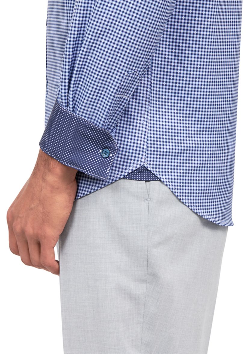 Mens Slim Fit Plaid Performance Stretch Dress Shirt