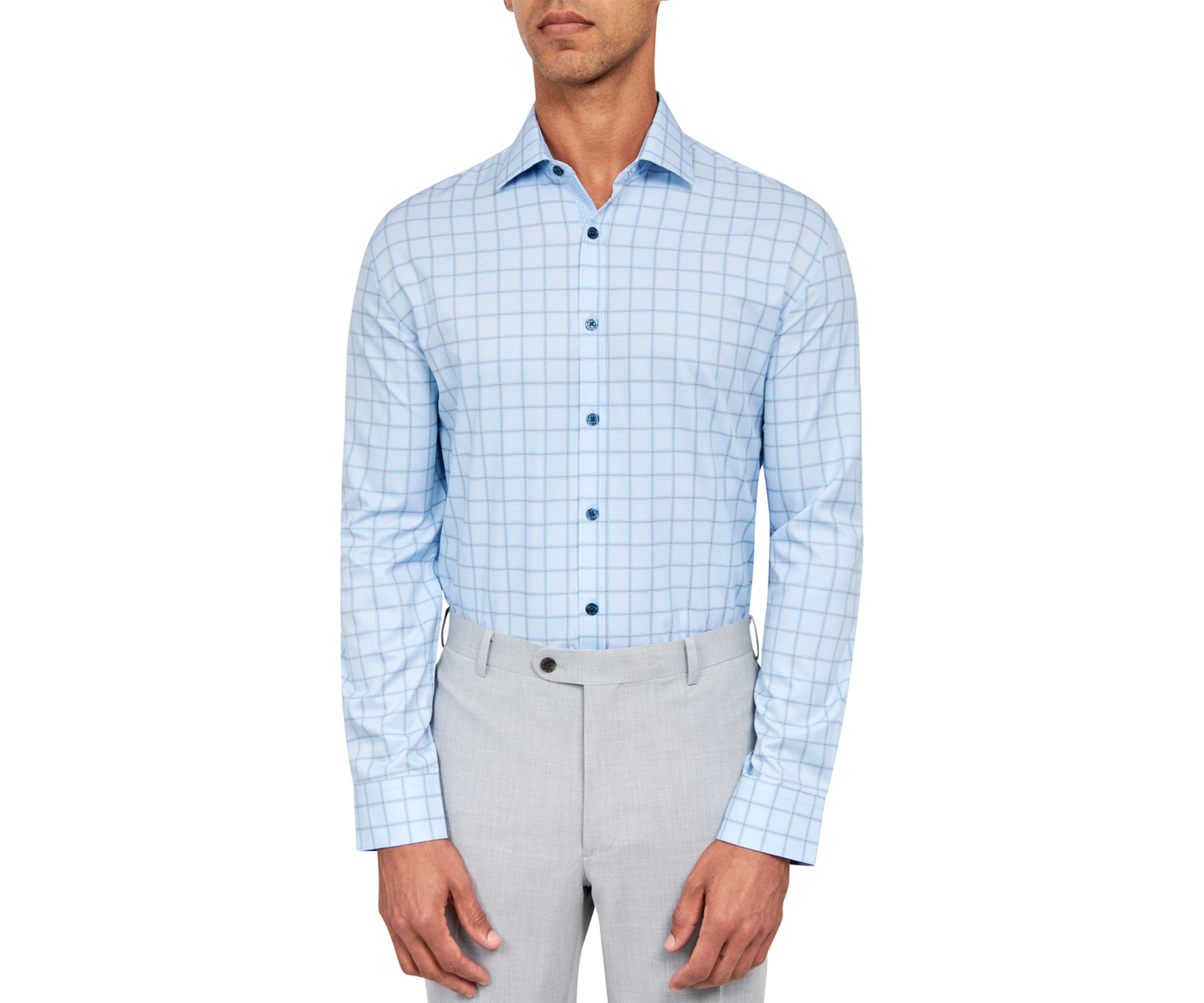 Mens Slim Fit Plaid Performance Stretch Dress Shirt