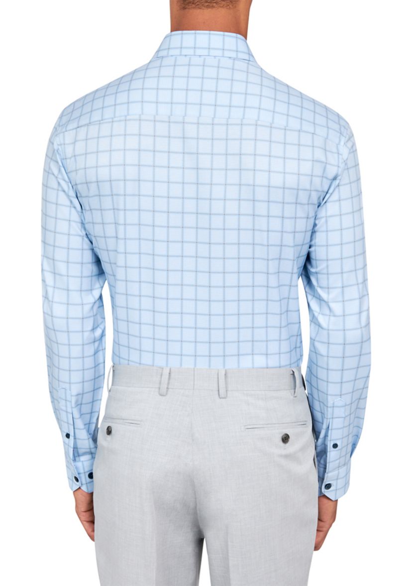 Mens Slim Fit Plaid Performance Stretch Dress Shirt