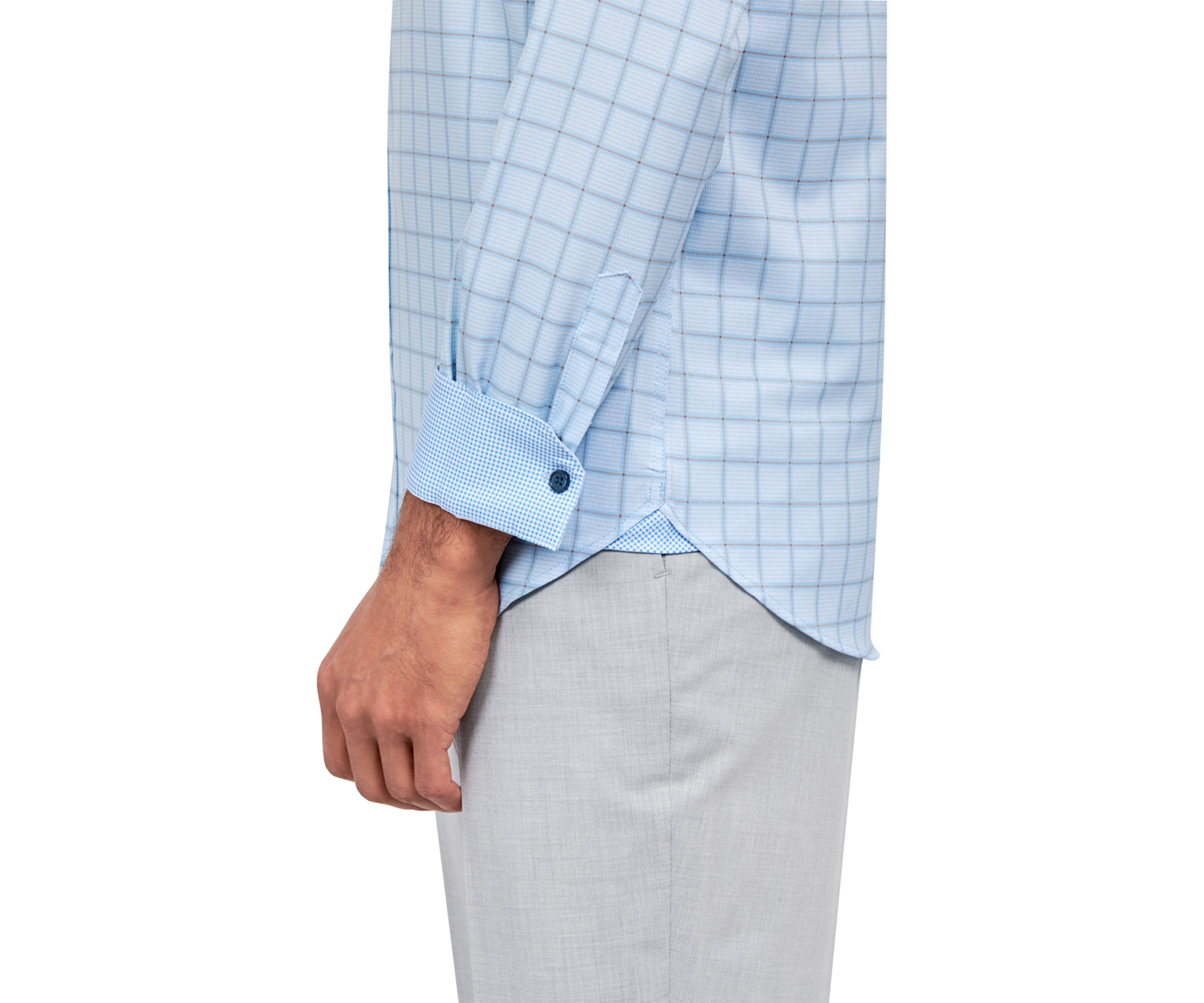 Mens Slim Fit Plaid Performance Stretch Dress Shirt