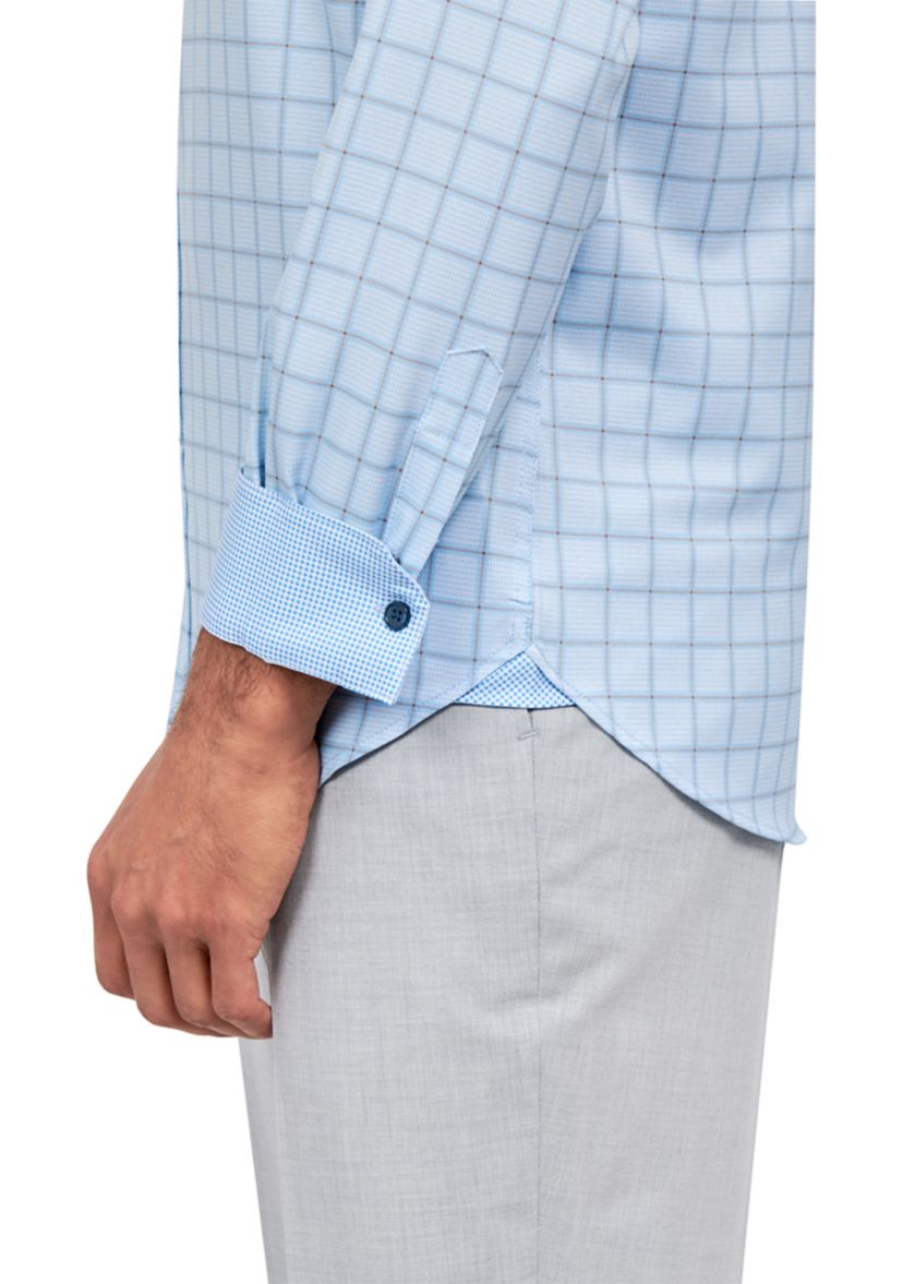 Mens Slim Fit Plaid Performance Stretch Dress Shirt