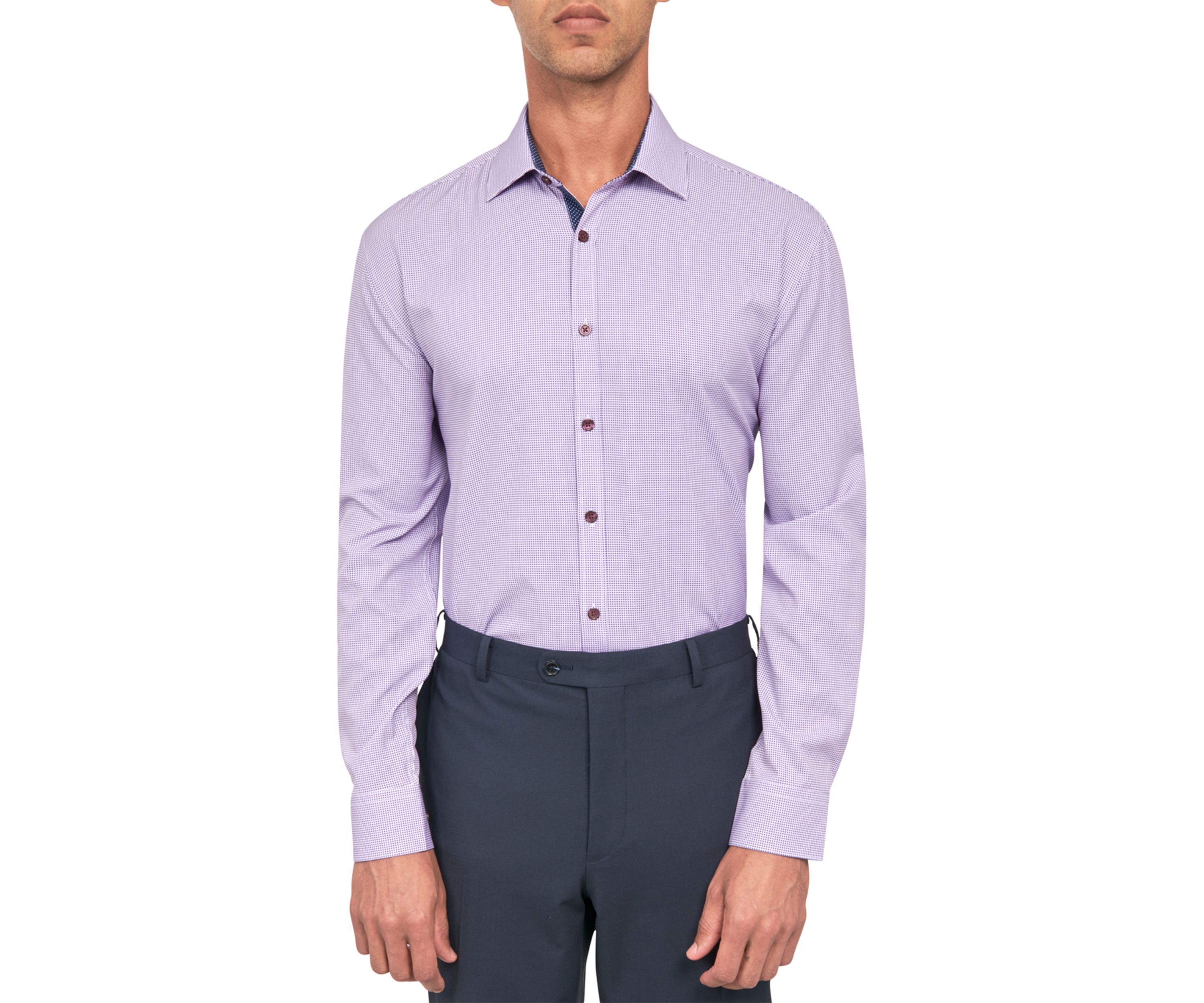 Mens Slim Fit Check Performance Stretch Dress Shirt