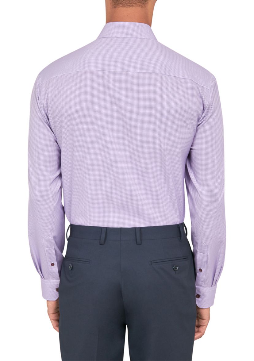 Mens Slim Fit Check Performance Stretch Dress Shirt