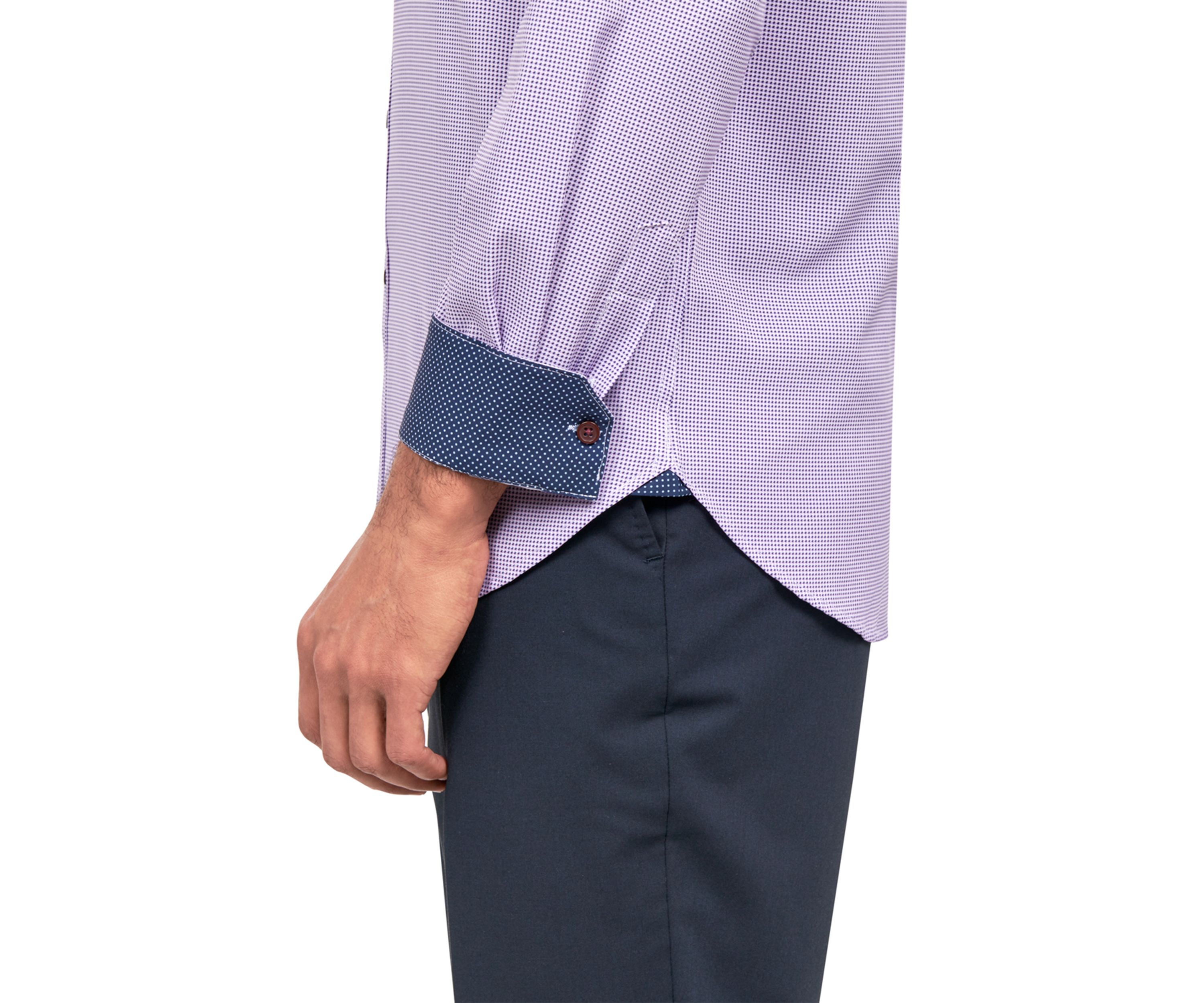 Mens Slim Fit Check Performance Stretch Dress Shirt