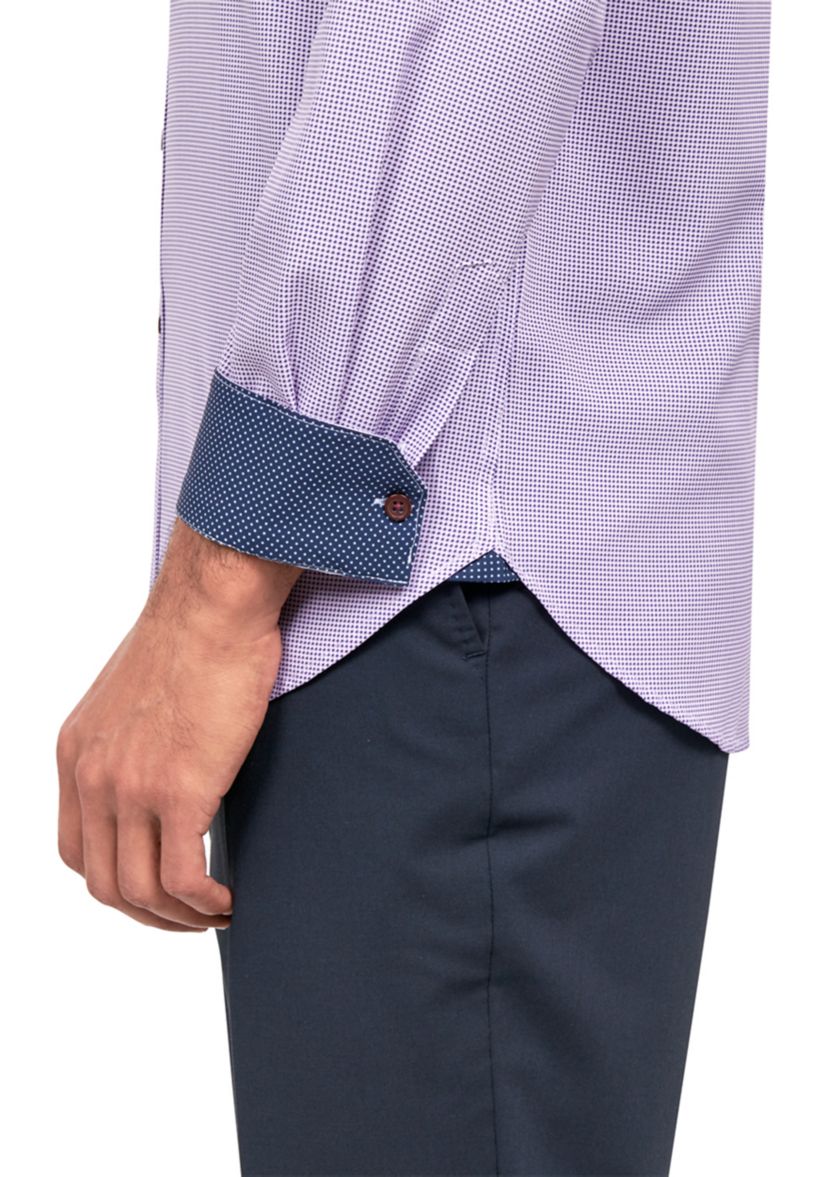 Mens Slim Fit Check Performance Stretch Dress Shirt