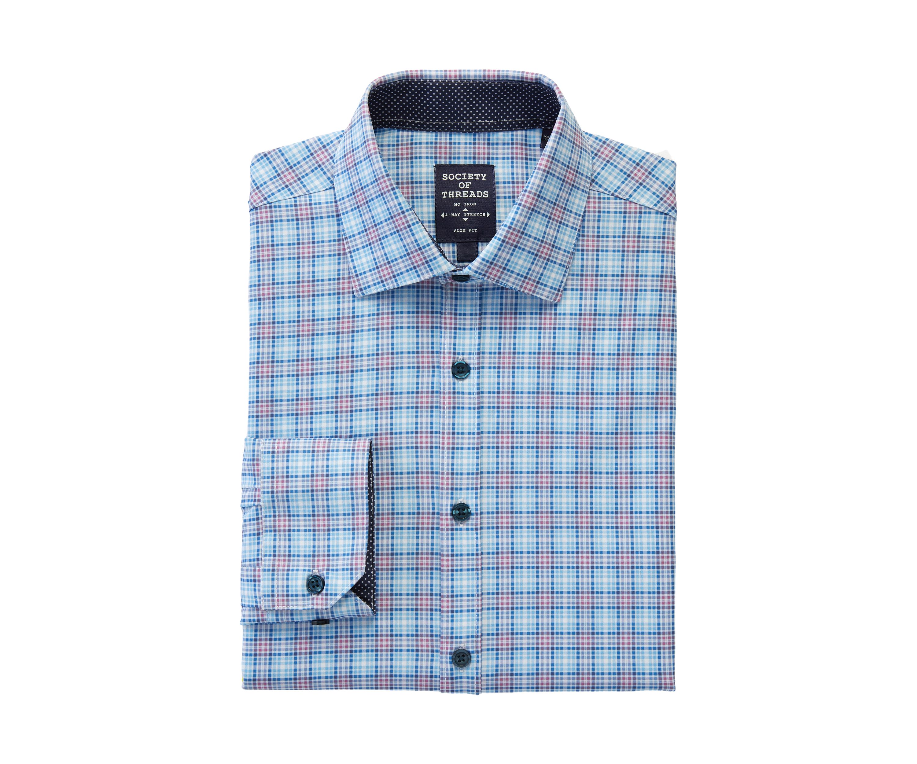 Mens Slim Fit Plaid Performance Stretch Dress Shirt